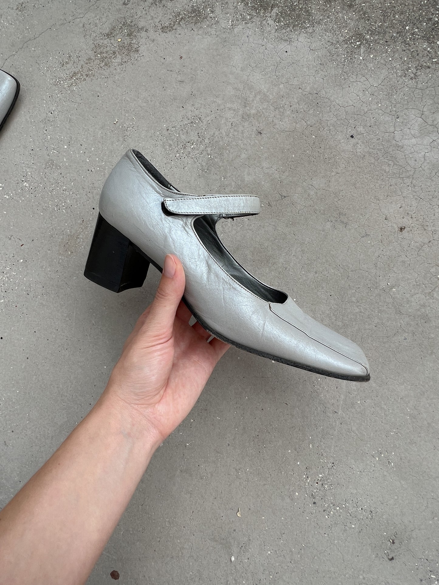 Genuine leather grey slingback