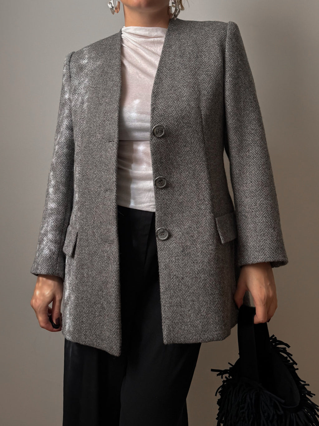 Pure wool herringbone grey blazer