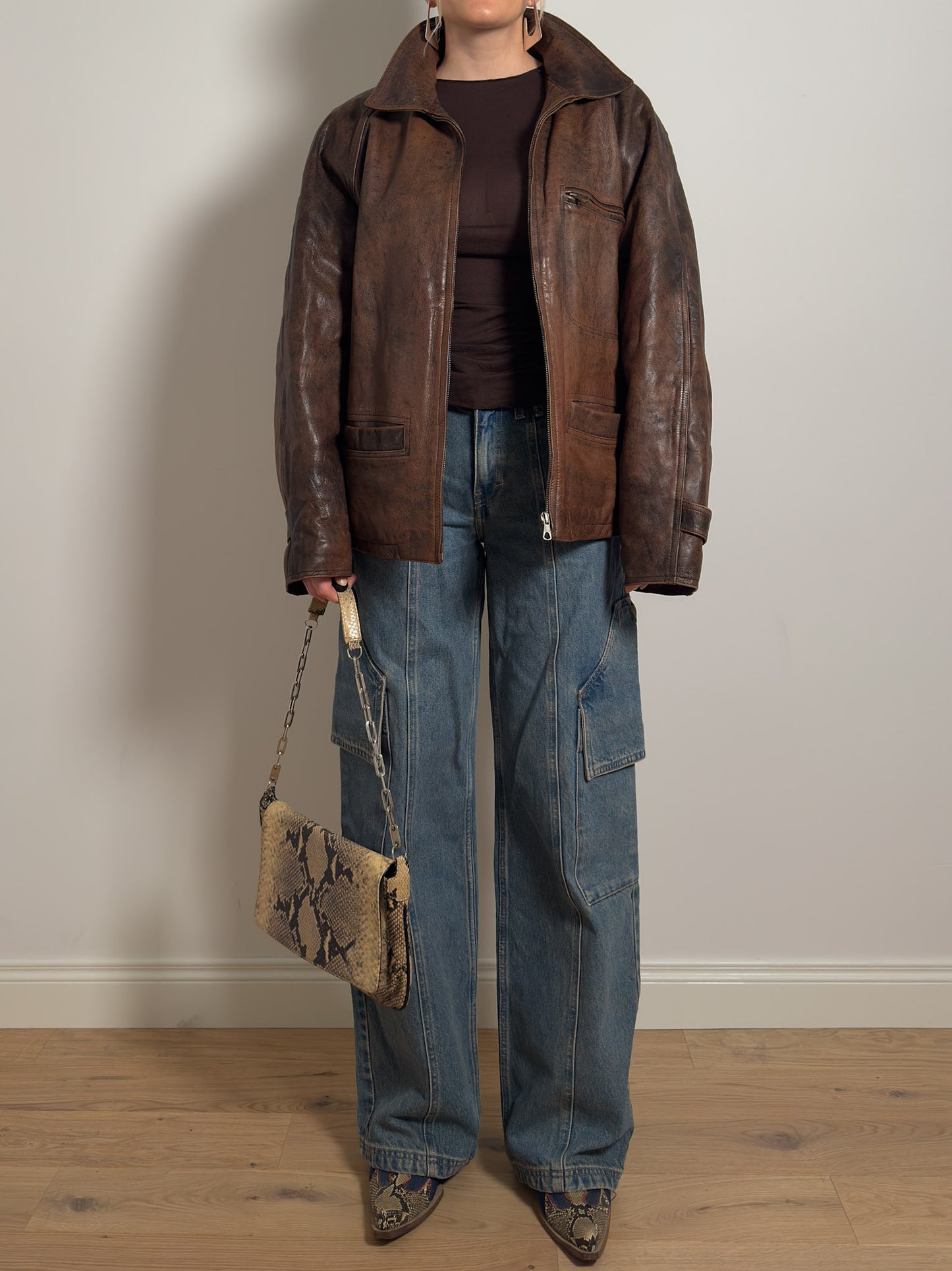 Real leather distressed jacket