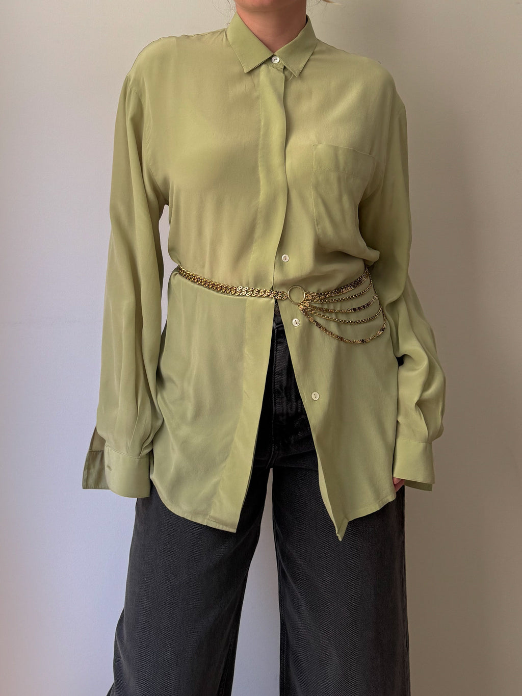 Pure silk green shirt