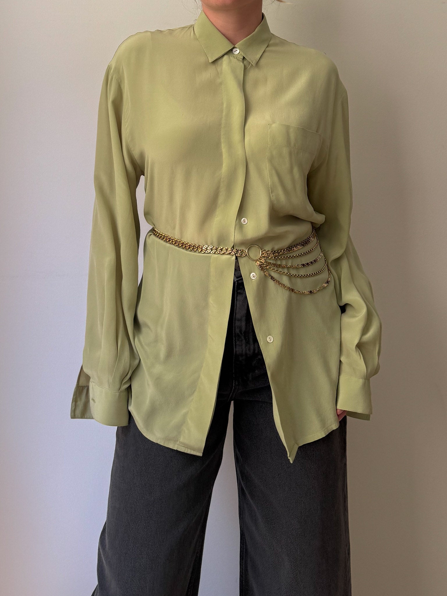 Pure silk green shirt