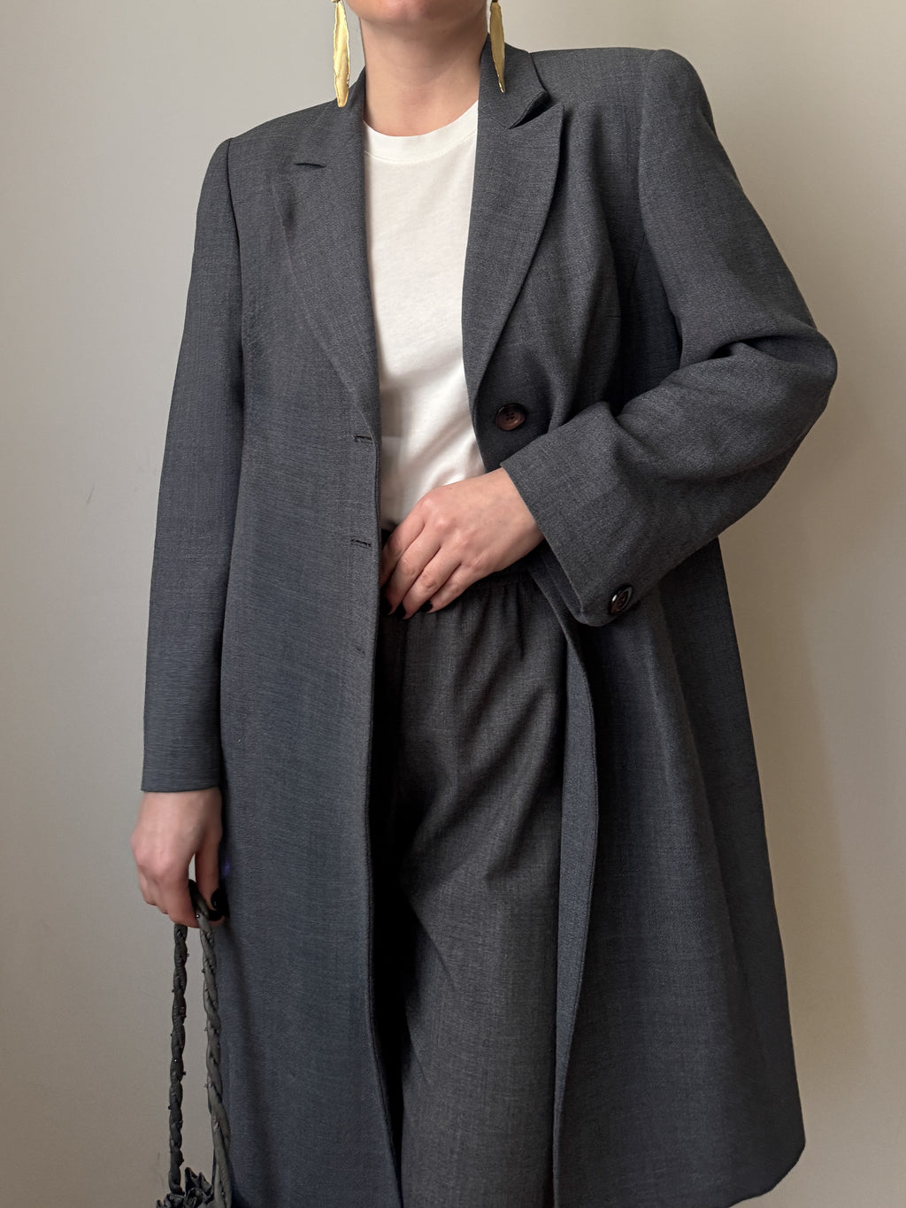 Blazer lungo vintage in lana e viscosa grigio