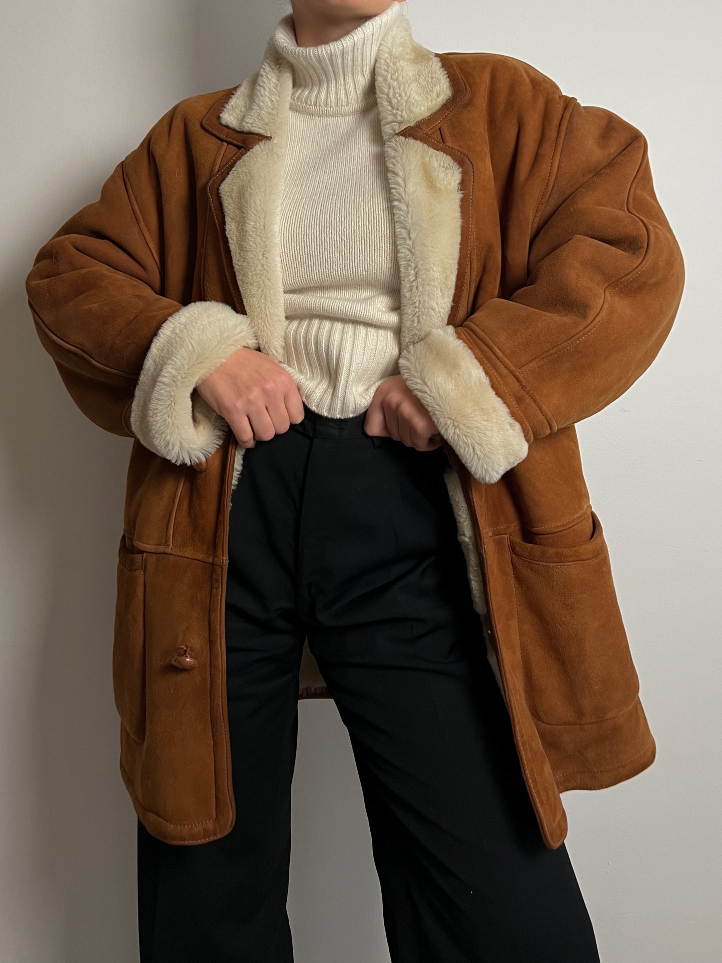 Vintage caramel shearling coat