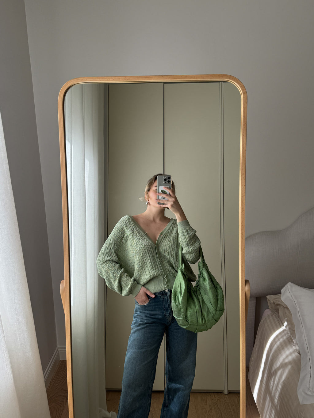 Cotton and viscose green cardigan