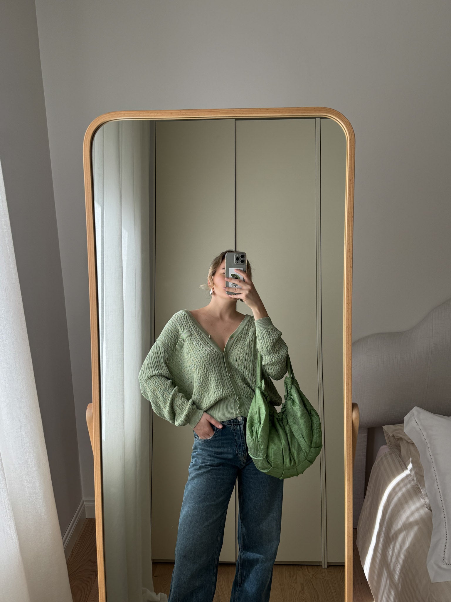 Cotton and viscose green cardigan