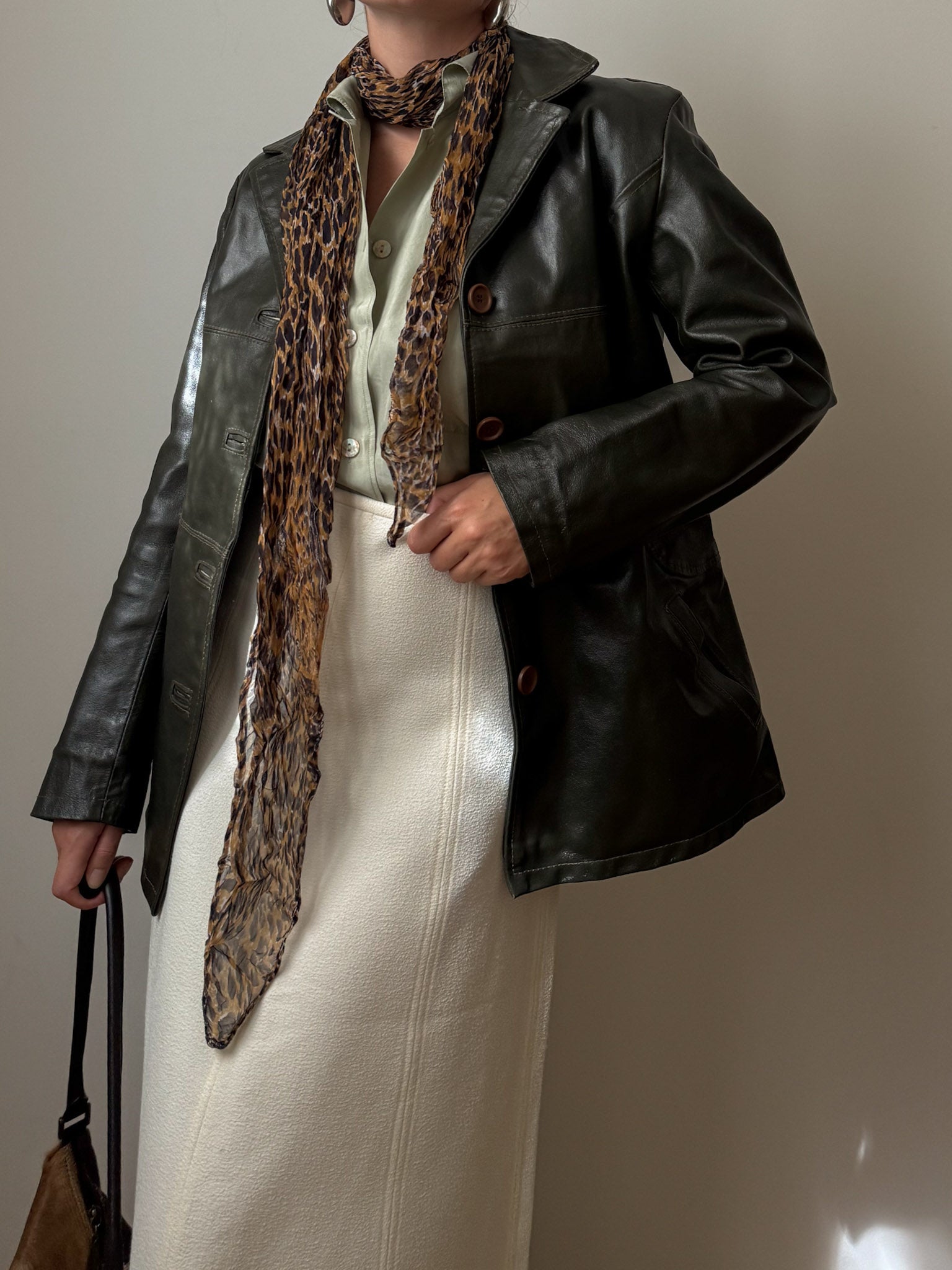 Real leather green jacket