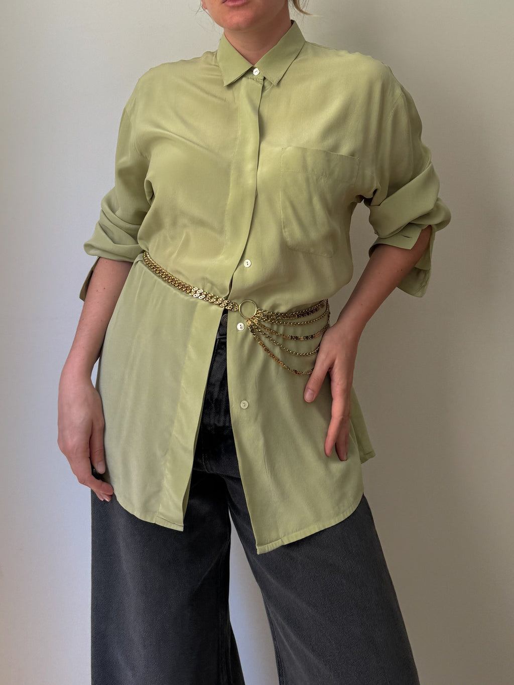 Pure silk green shirt