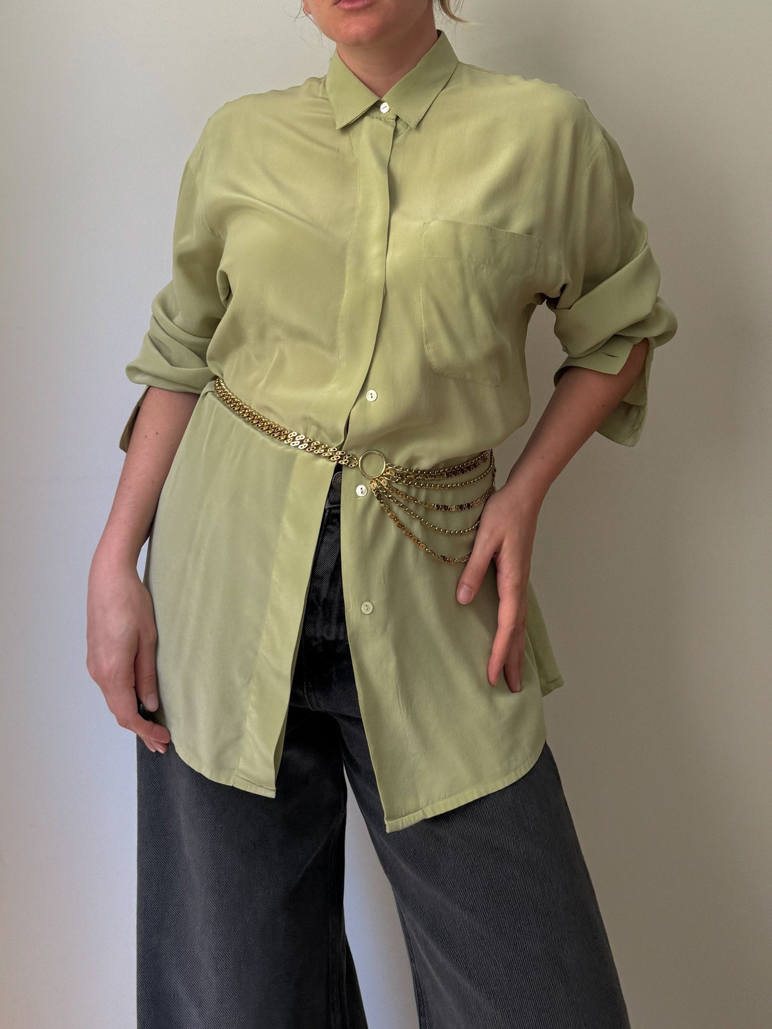 Pure silk green shirt