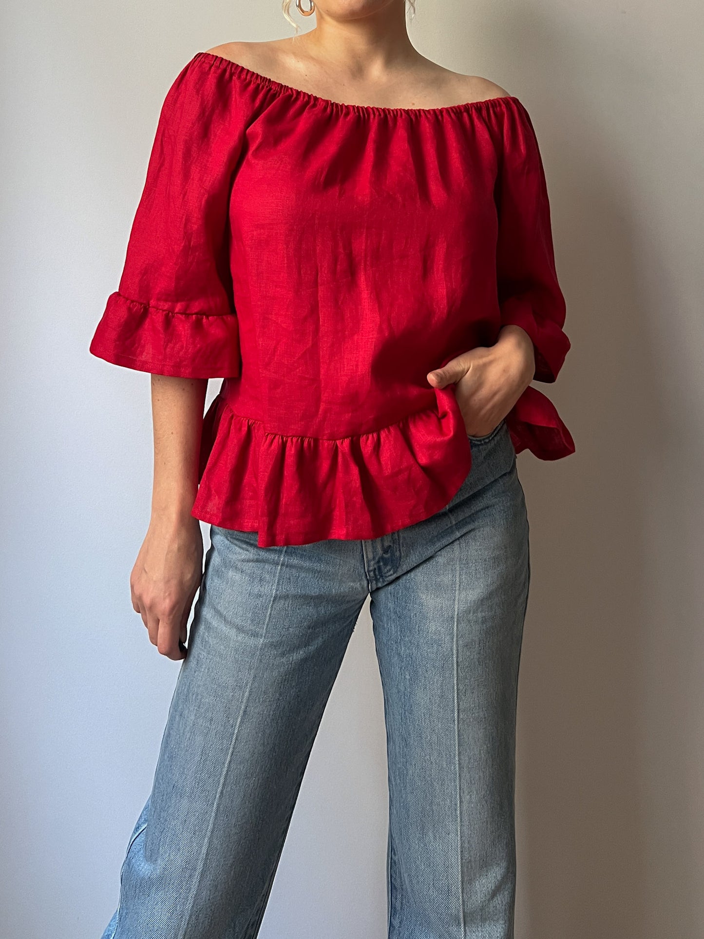 Pure linen red top