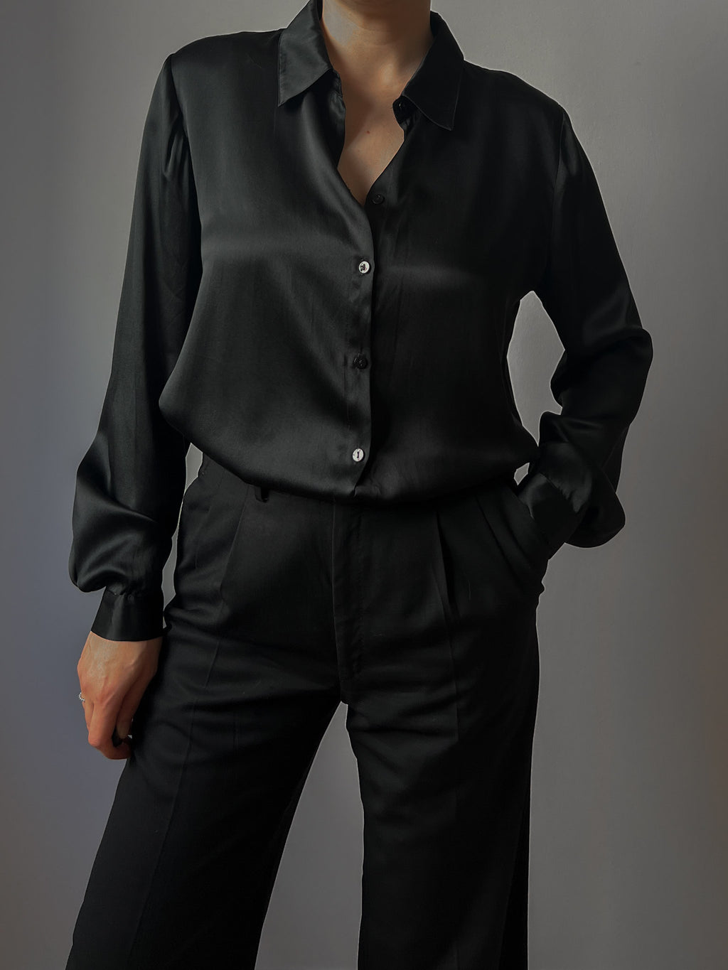 Pure silk black maxi shirt