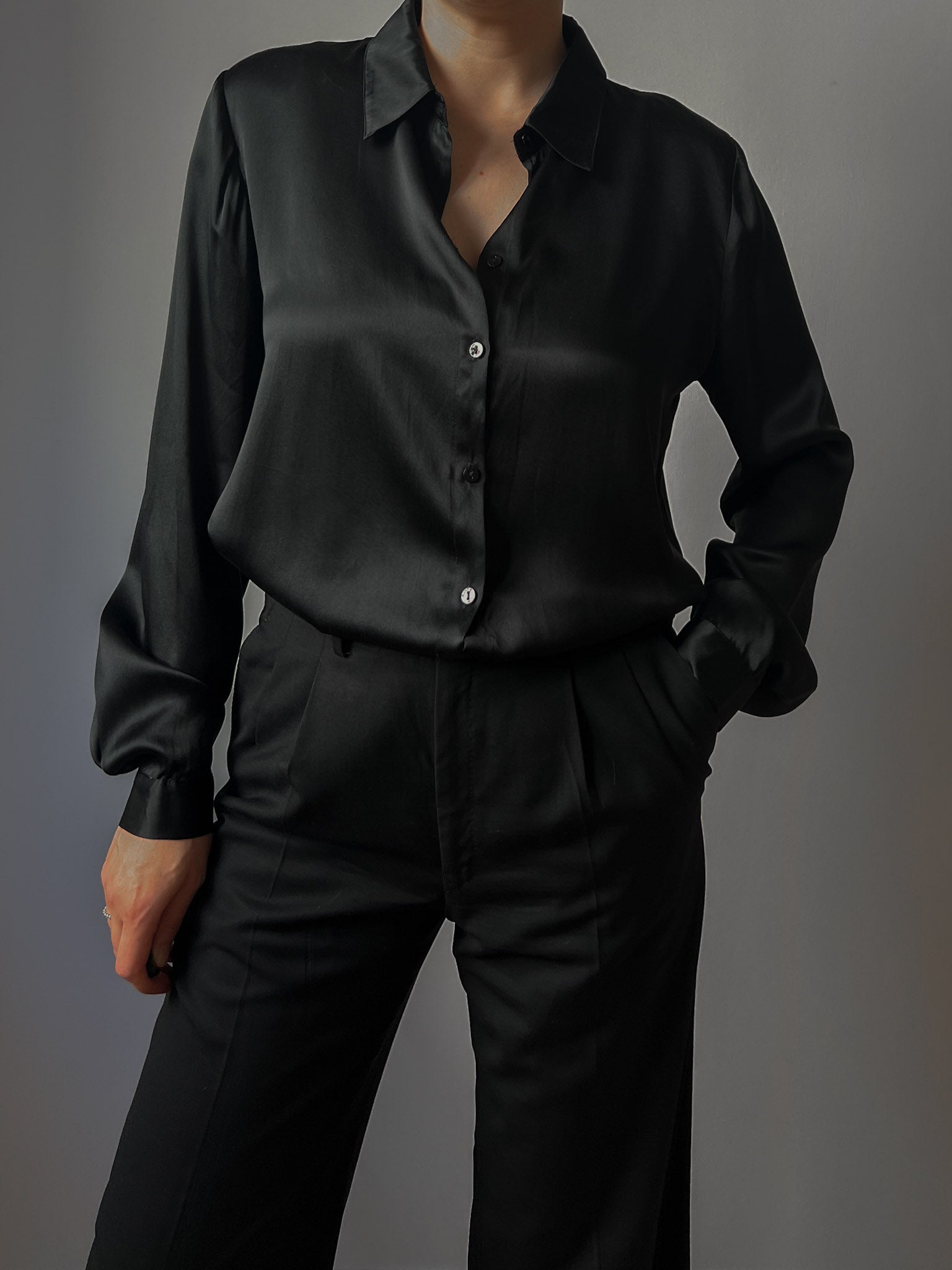 Pure silk black maxi shirt