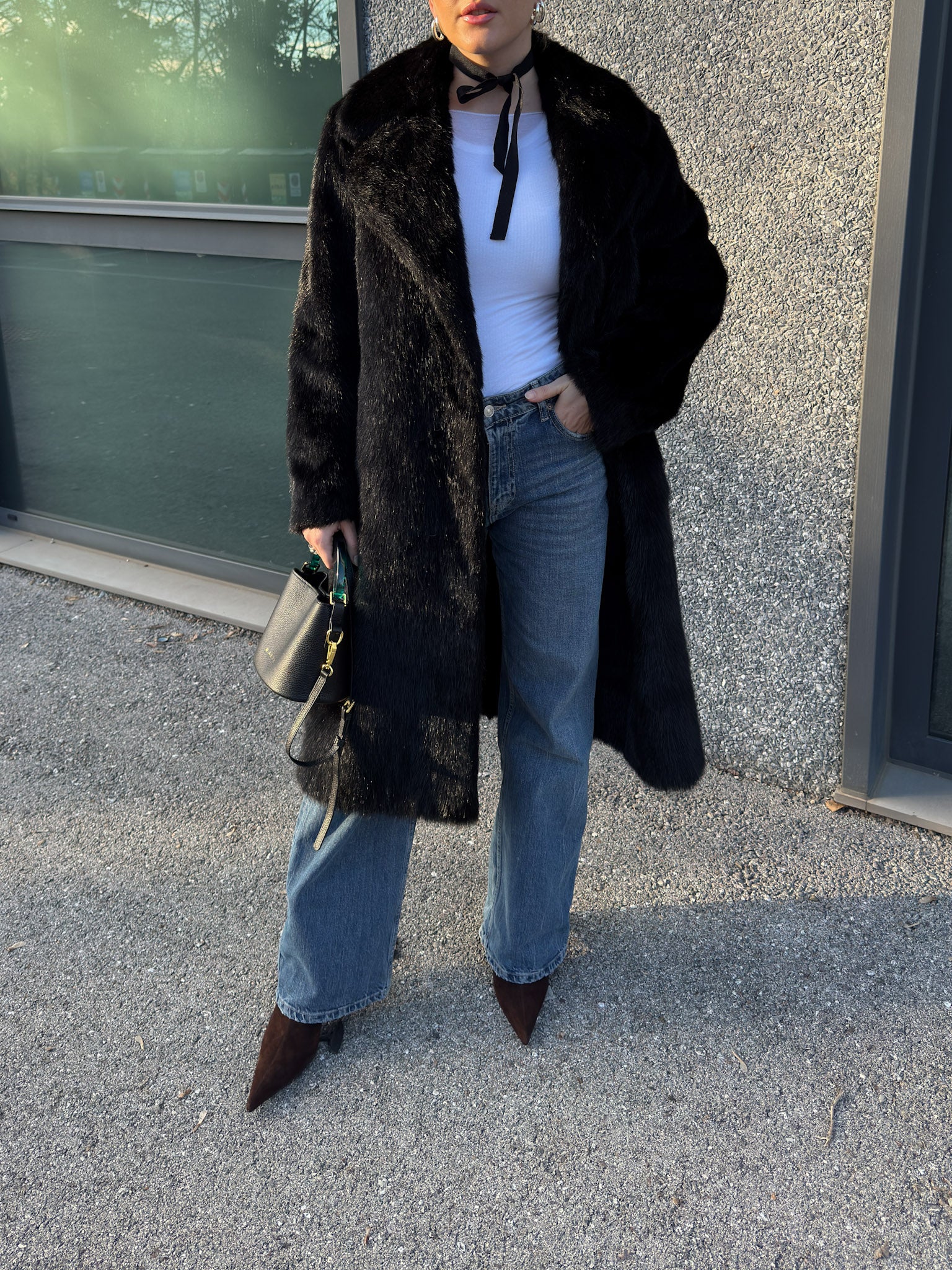 Fur black coat