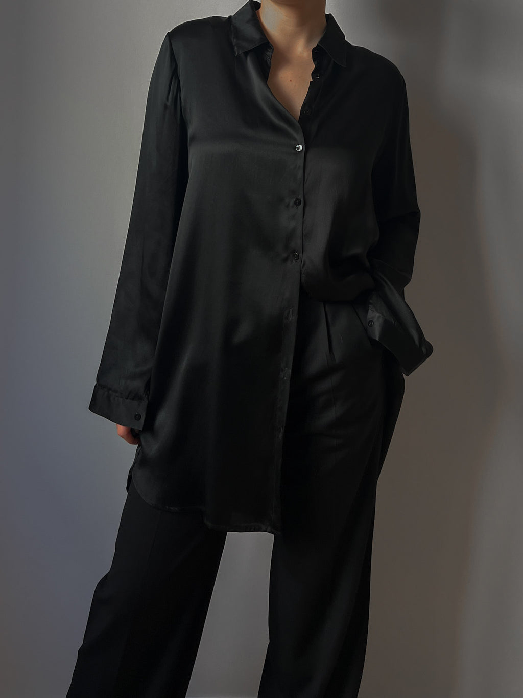Pure silk black maxi shirt