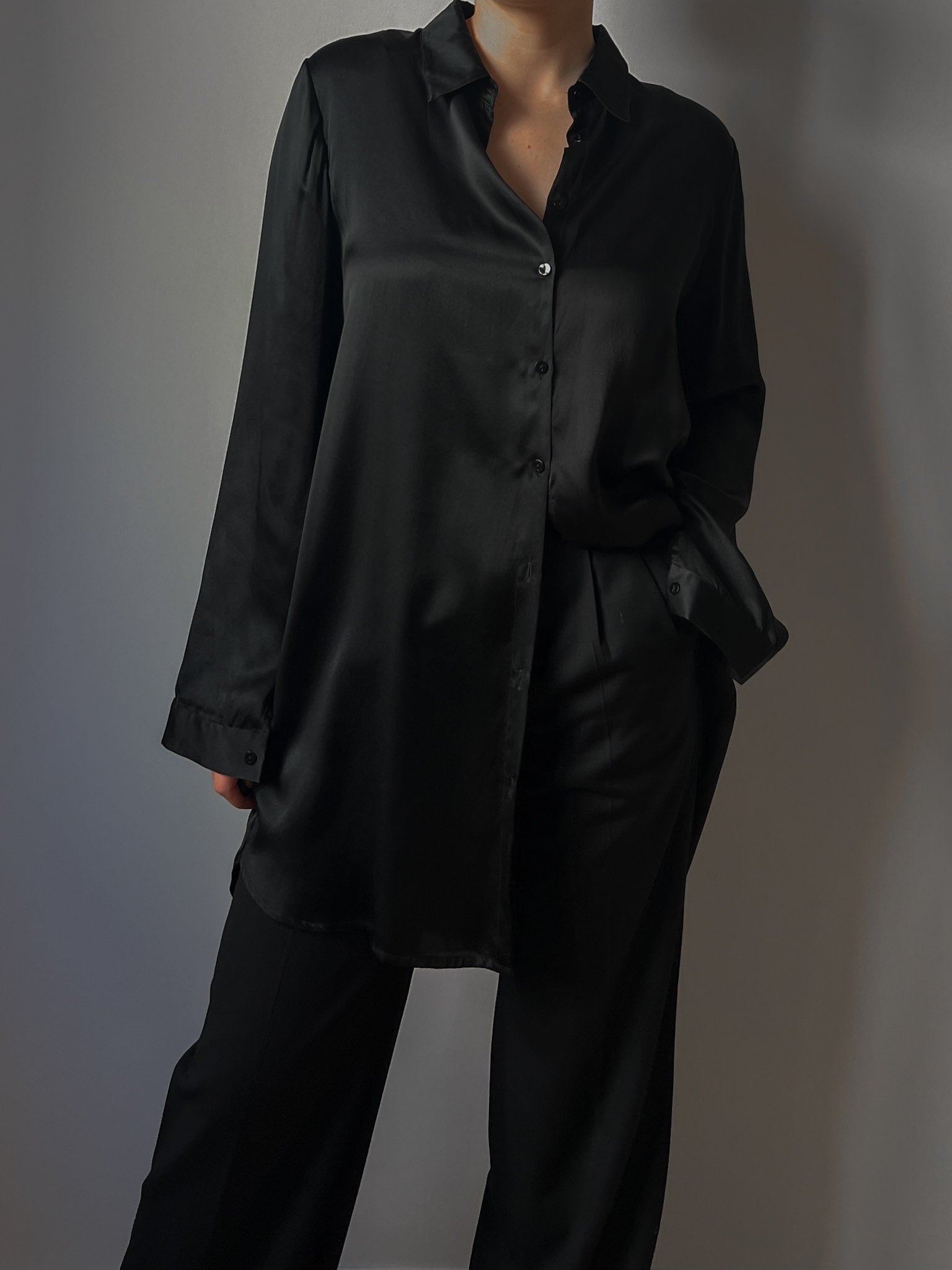 Pure silk black maxi shirt