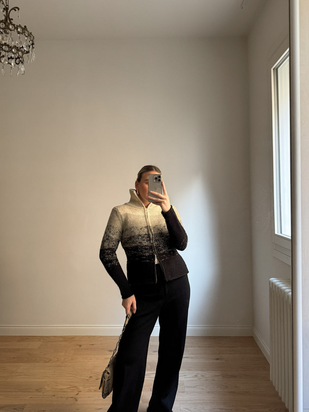 Wool beige and black cardigan