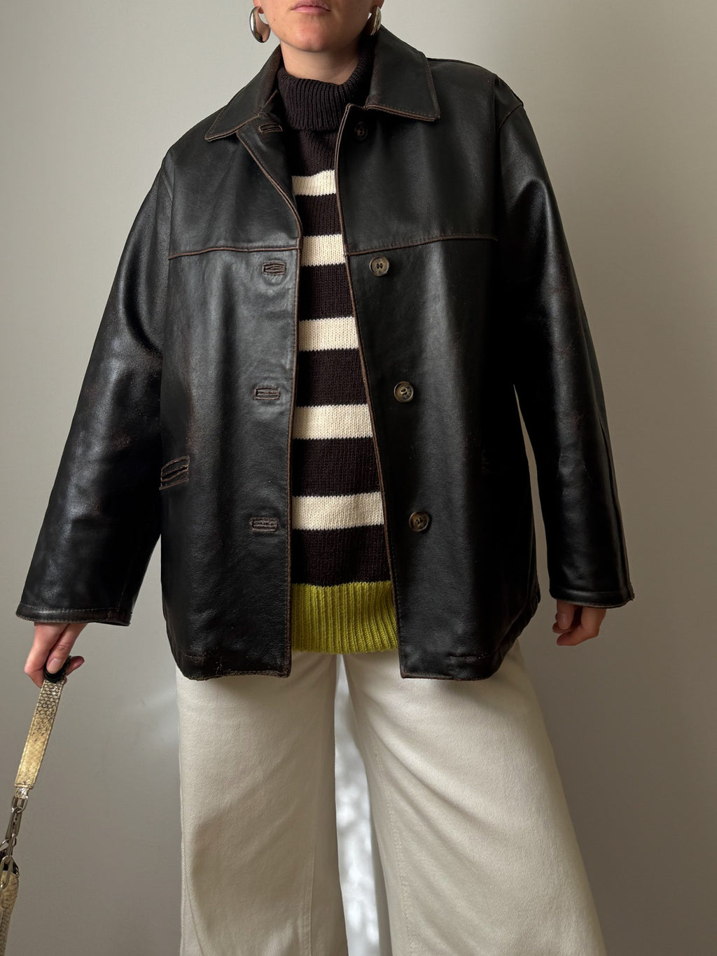 Real leather distressed jacket