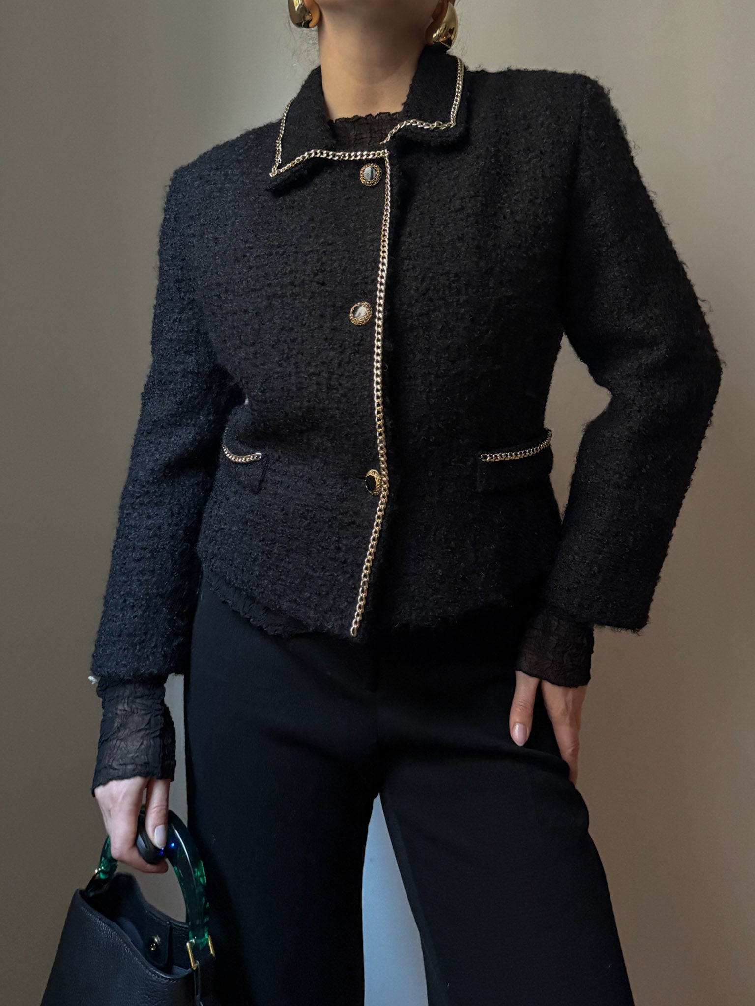Pure wool bouclè black jacket