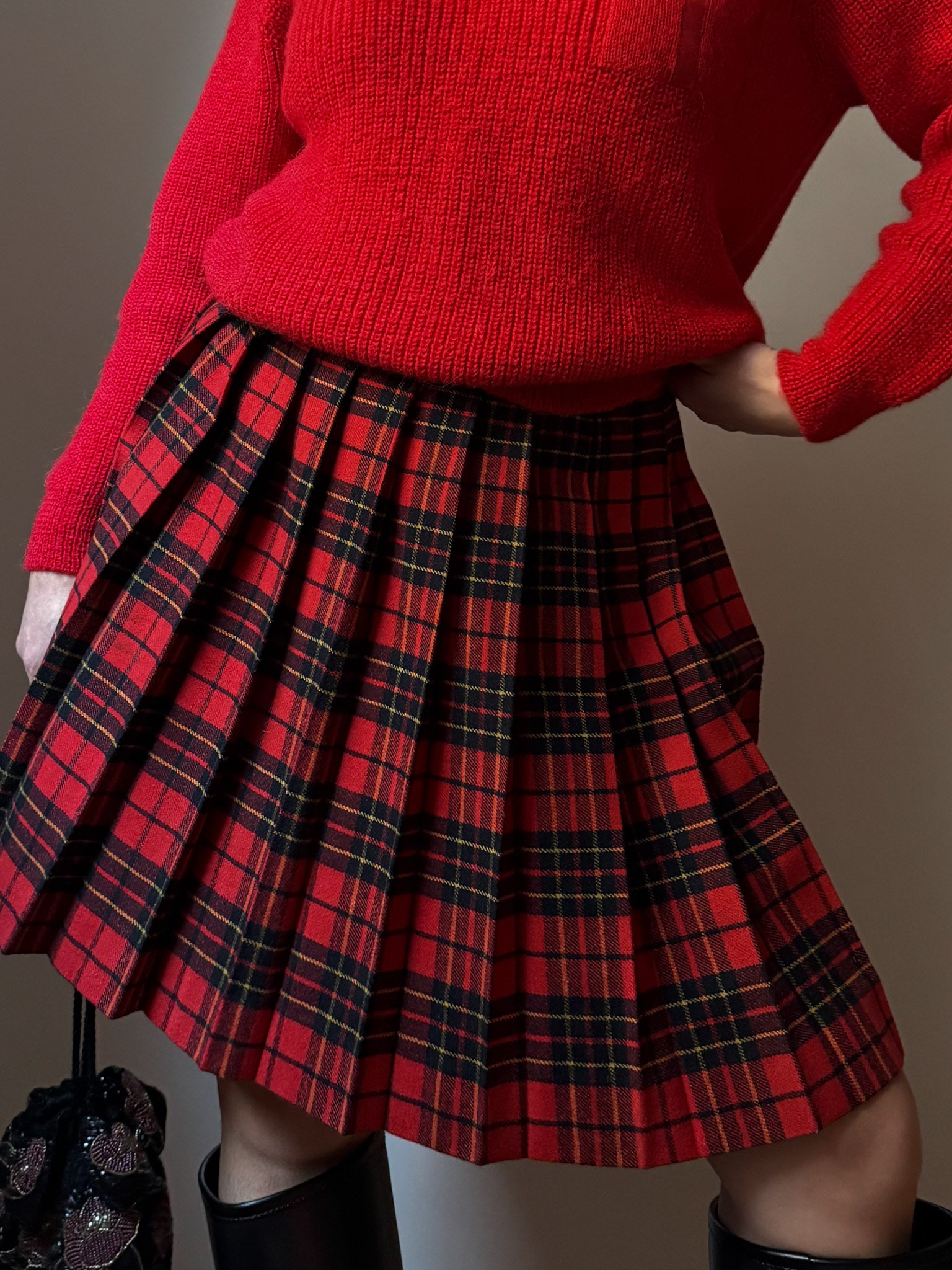 Pure wool red tartan skirt