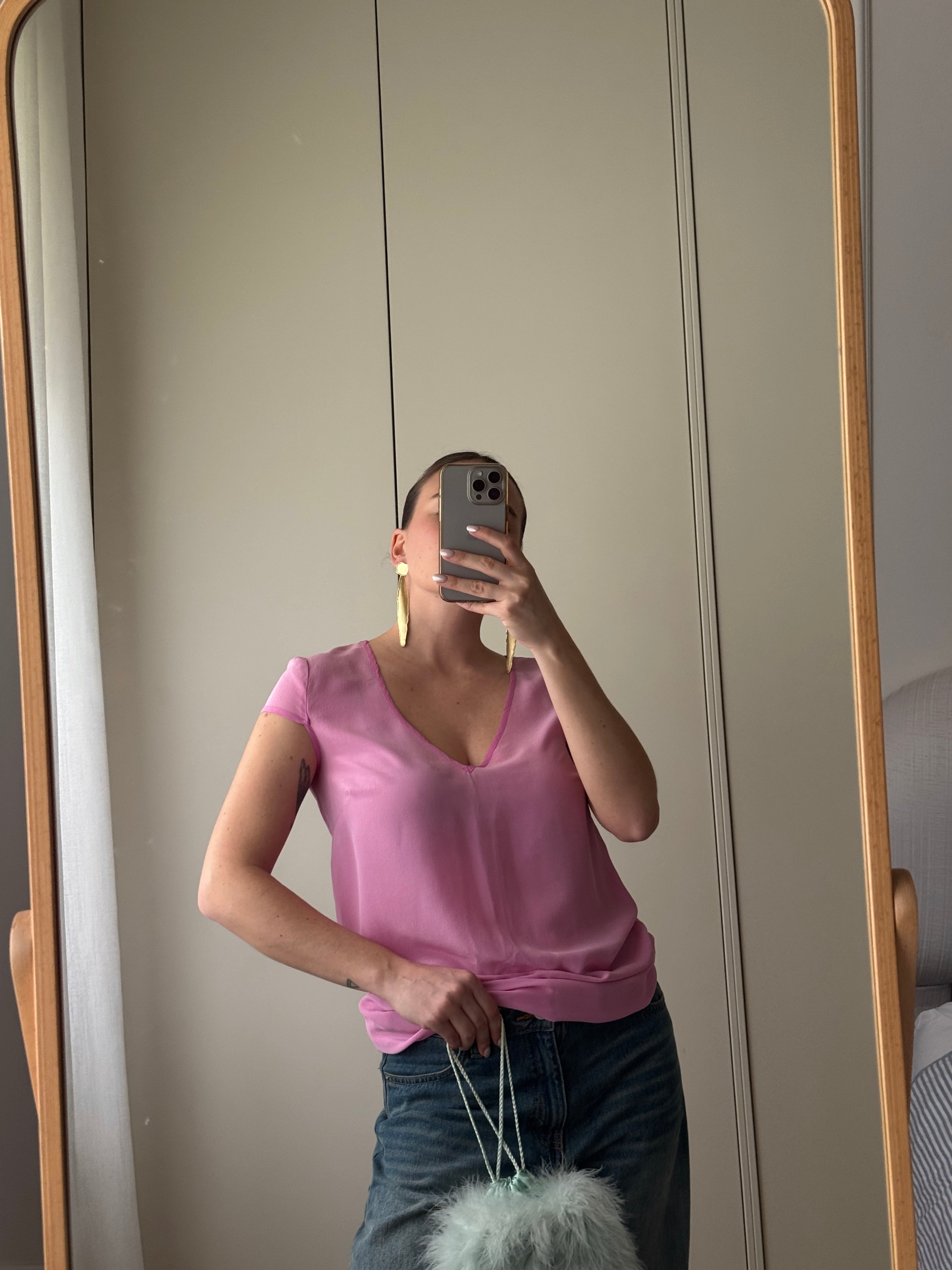 Top in pura seta rosa