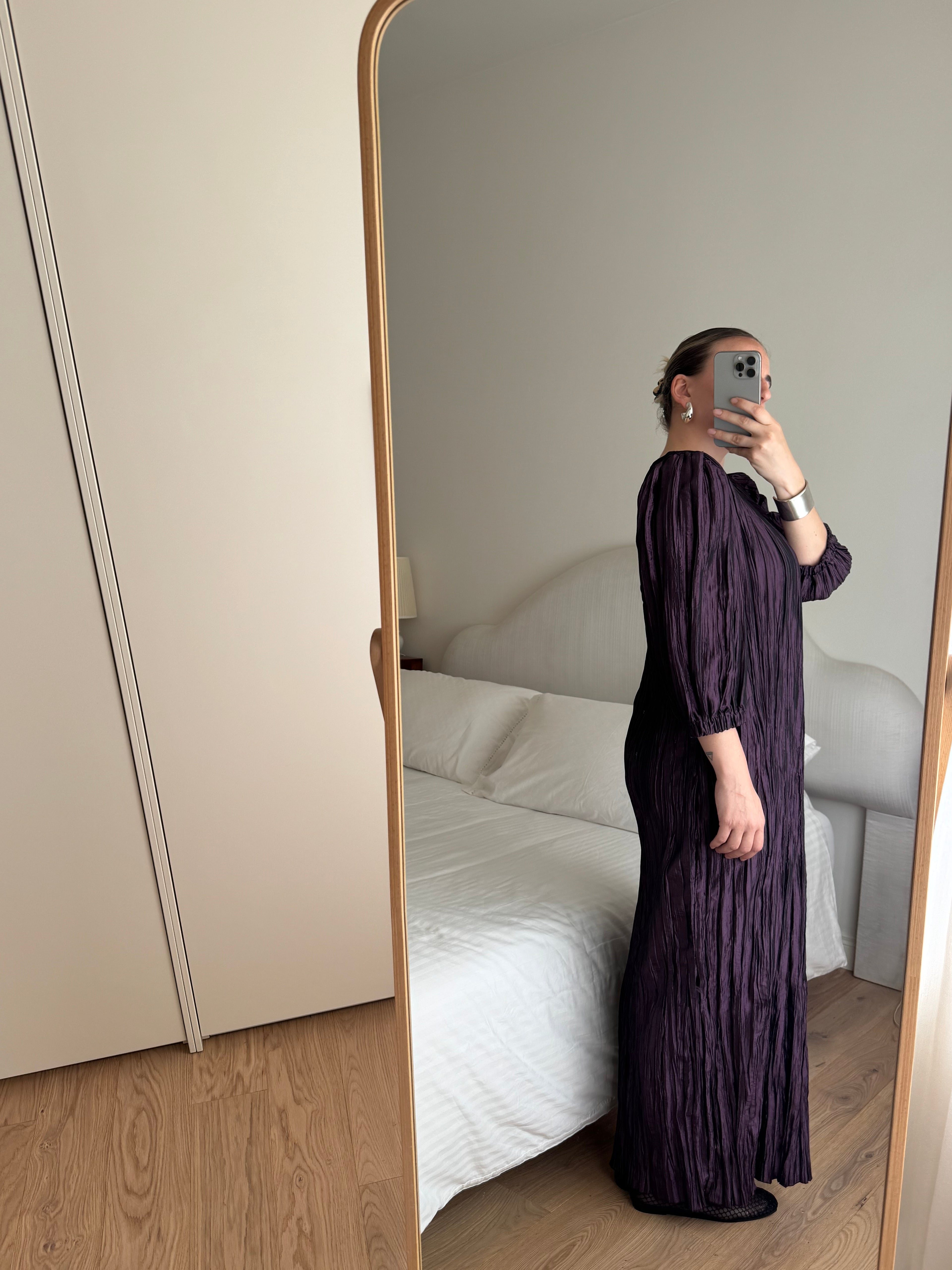 Pleated irregular purple dress