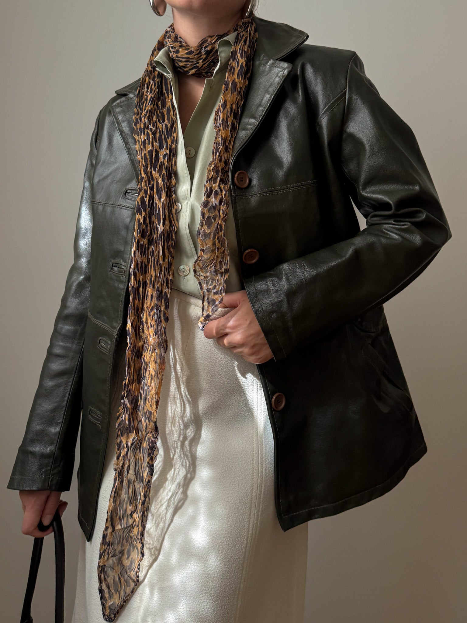 Real leather green jacket