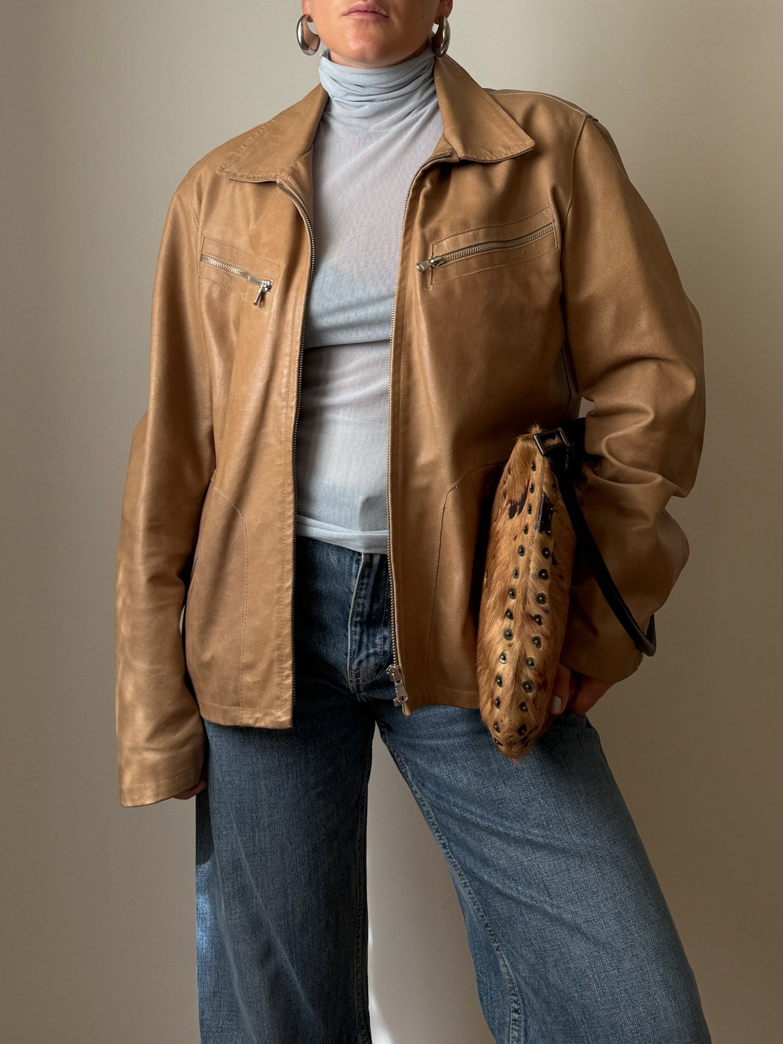 Real leather beige jacket