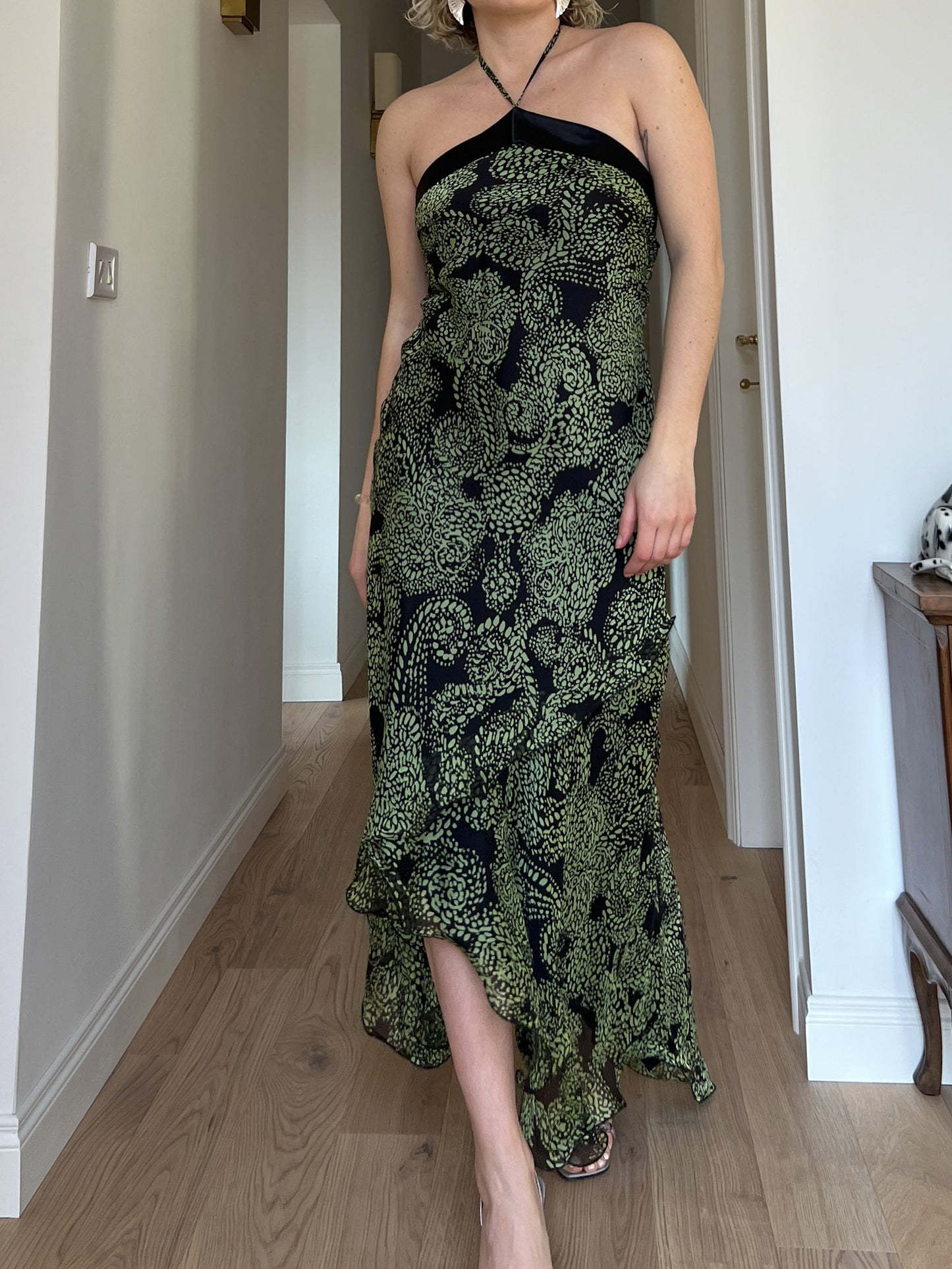 Pure silk black and green dress