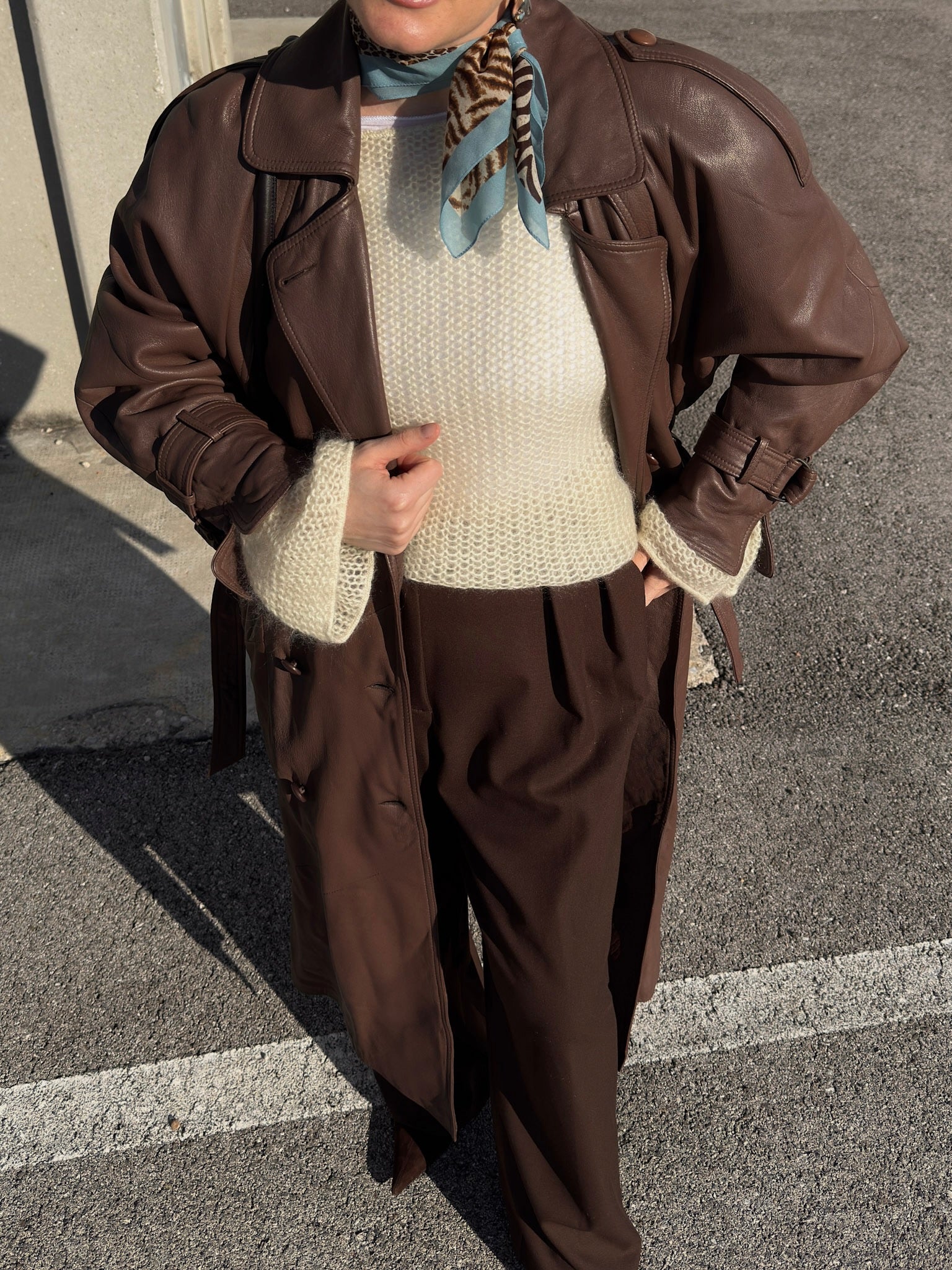 Genuin leather chocolate trench coat