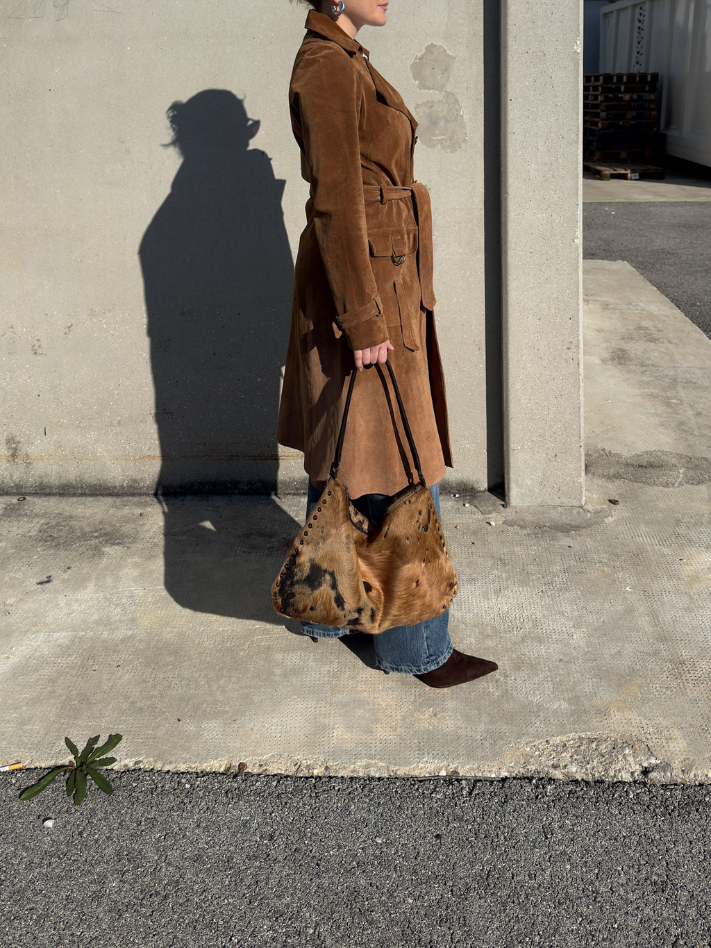Real suede caramel trench coat