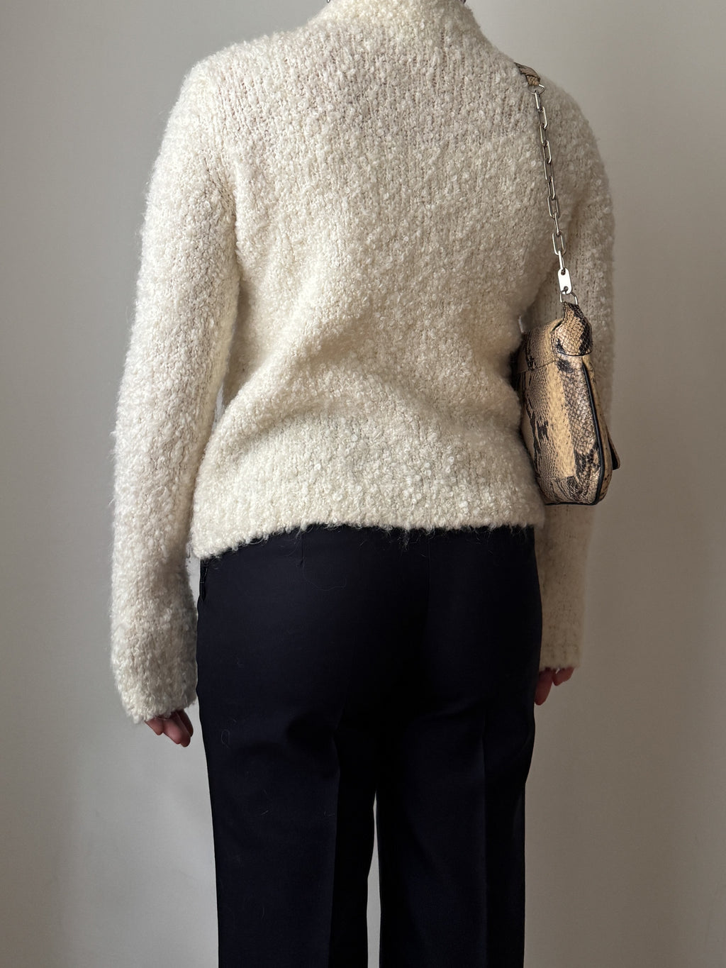 Wool and mohair ivory bouclè cardigan