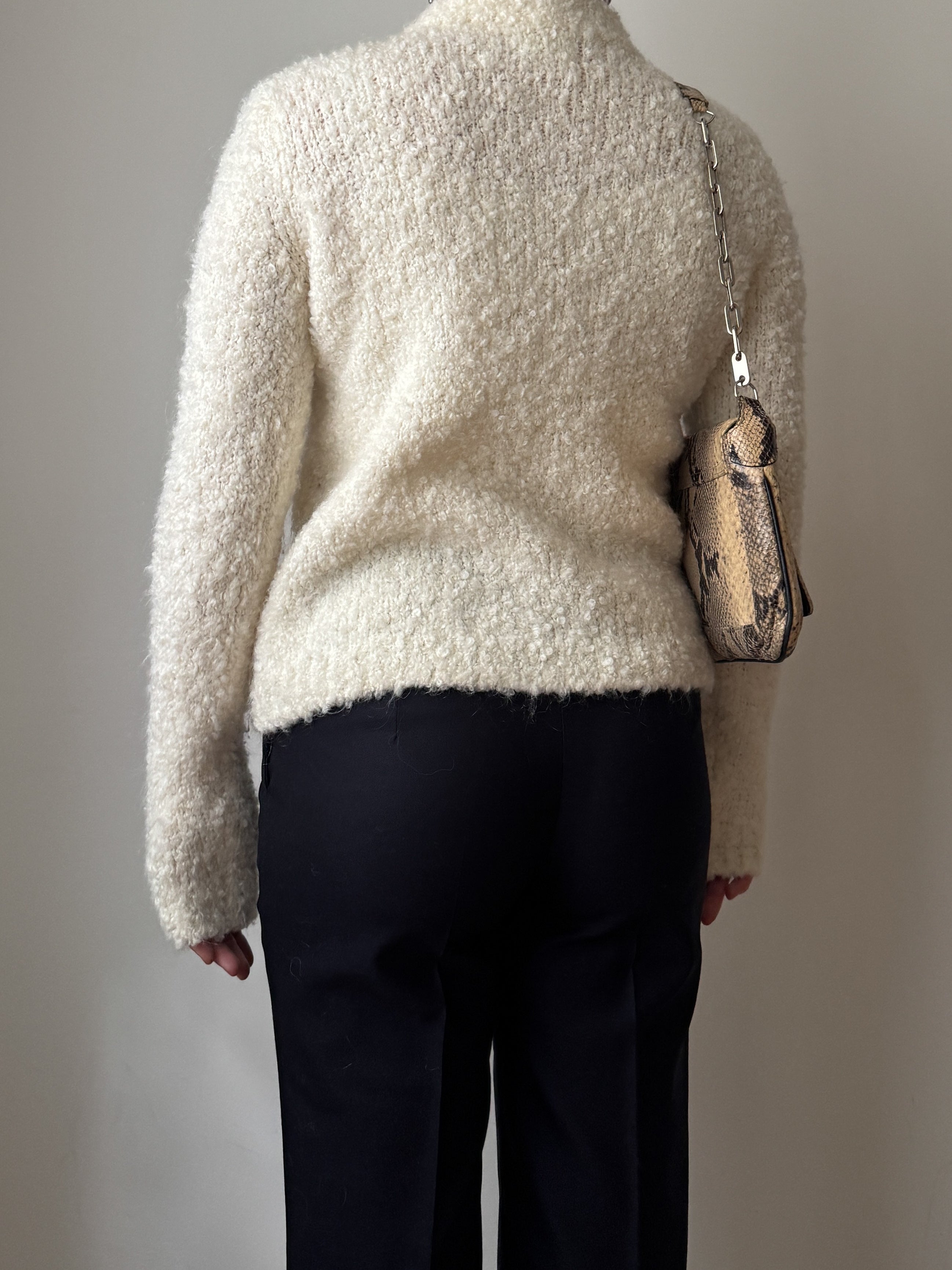 Wool and mohair ivory bouclè cardigan