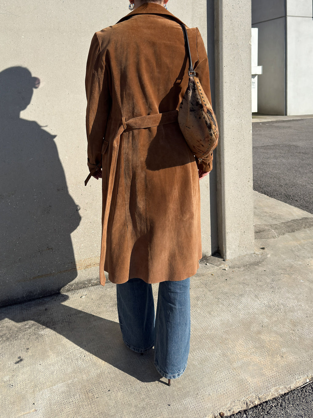 Real suede caramel trench coat