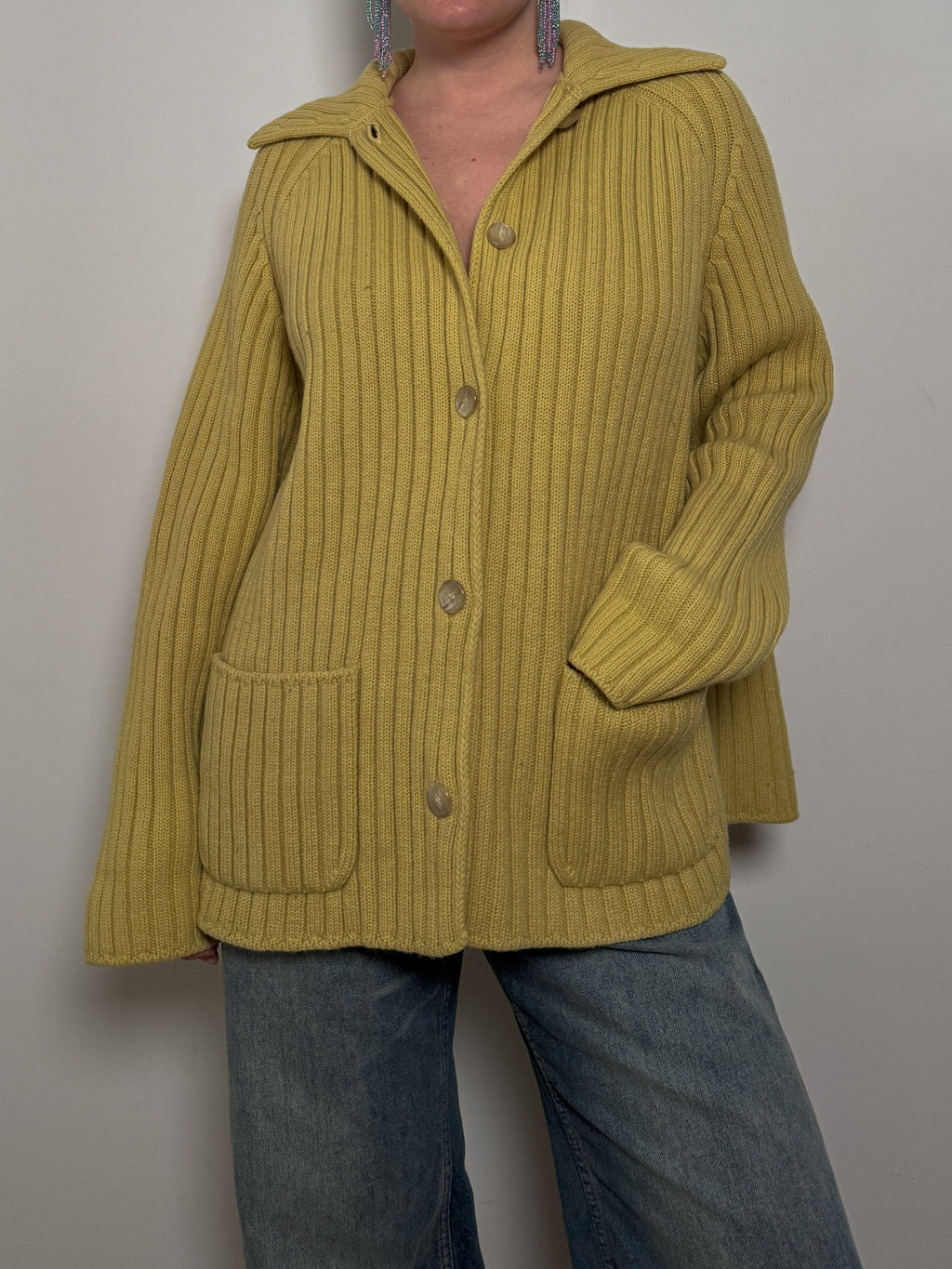 Pure virgin wool yellow cardigan