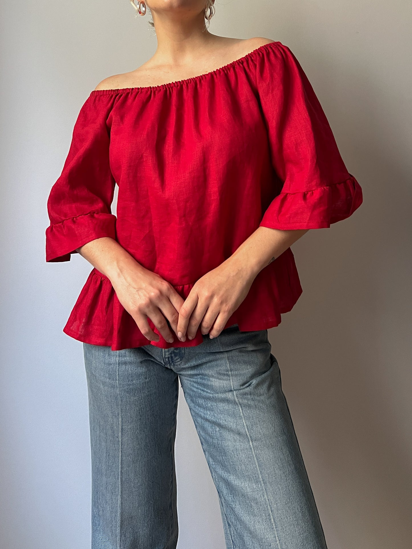 Pure linen red top