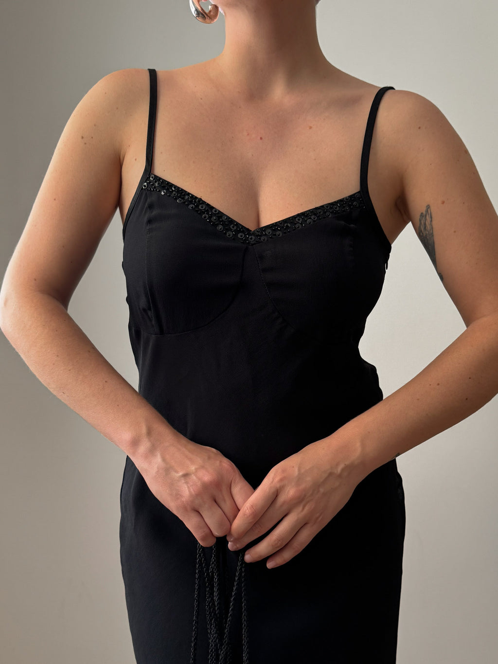 Viscose and sequin black dress