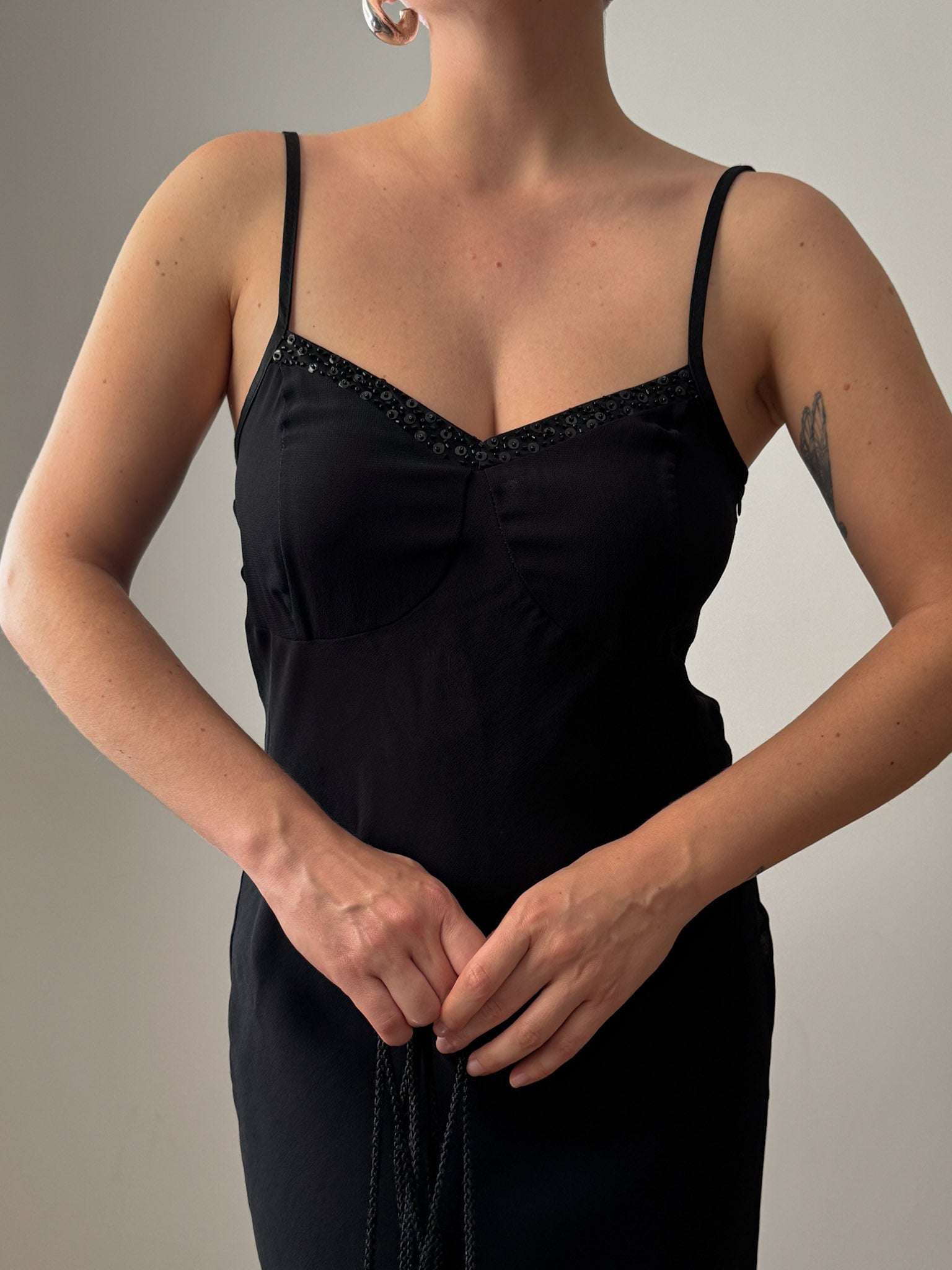 Viscose and sequin black dress