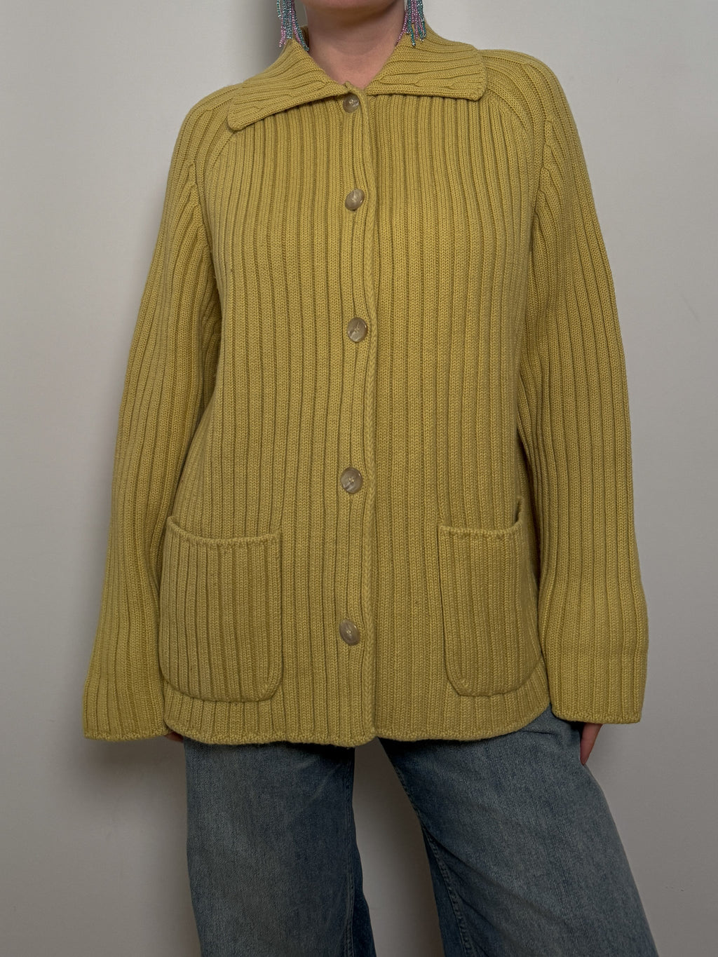 Pure virgin wool yellow cardigan