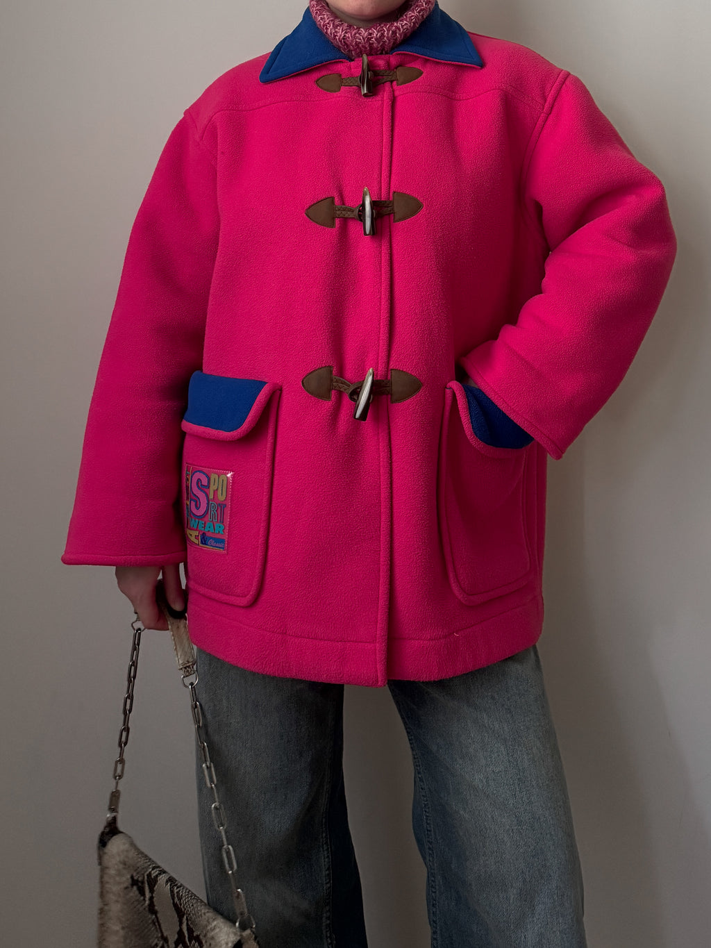 90s pink fleece duffle jacket