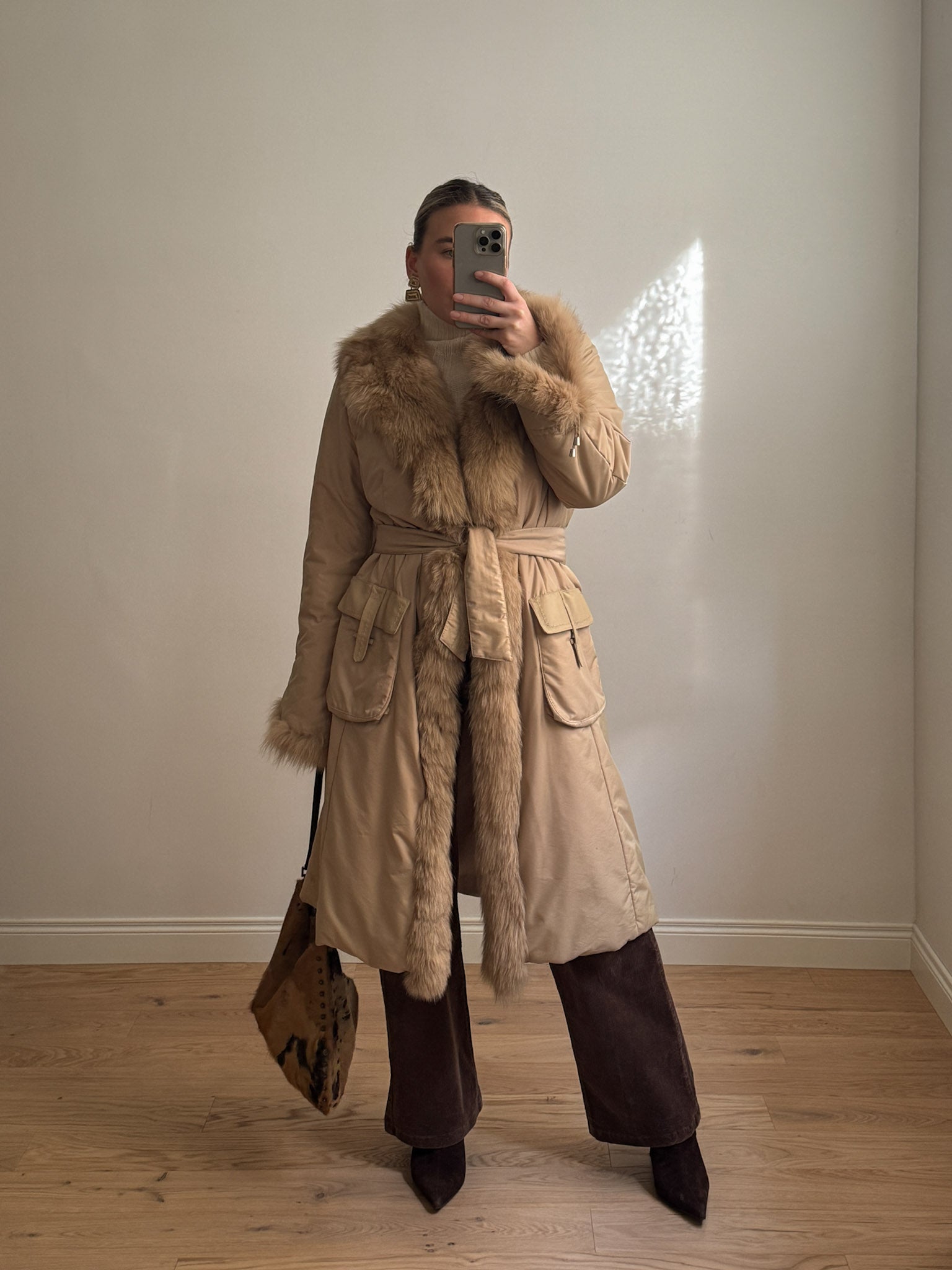 Padded coat with real fur details