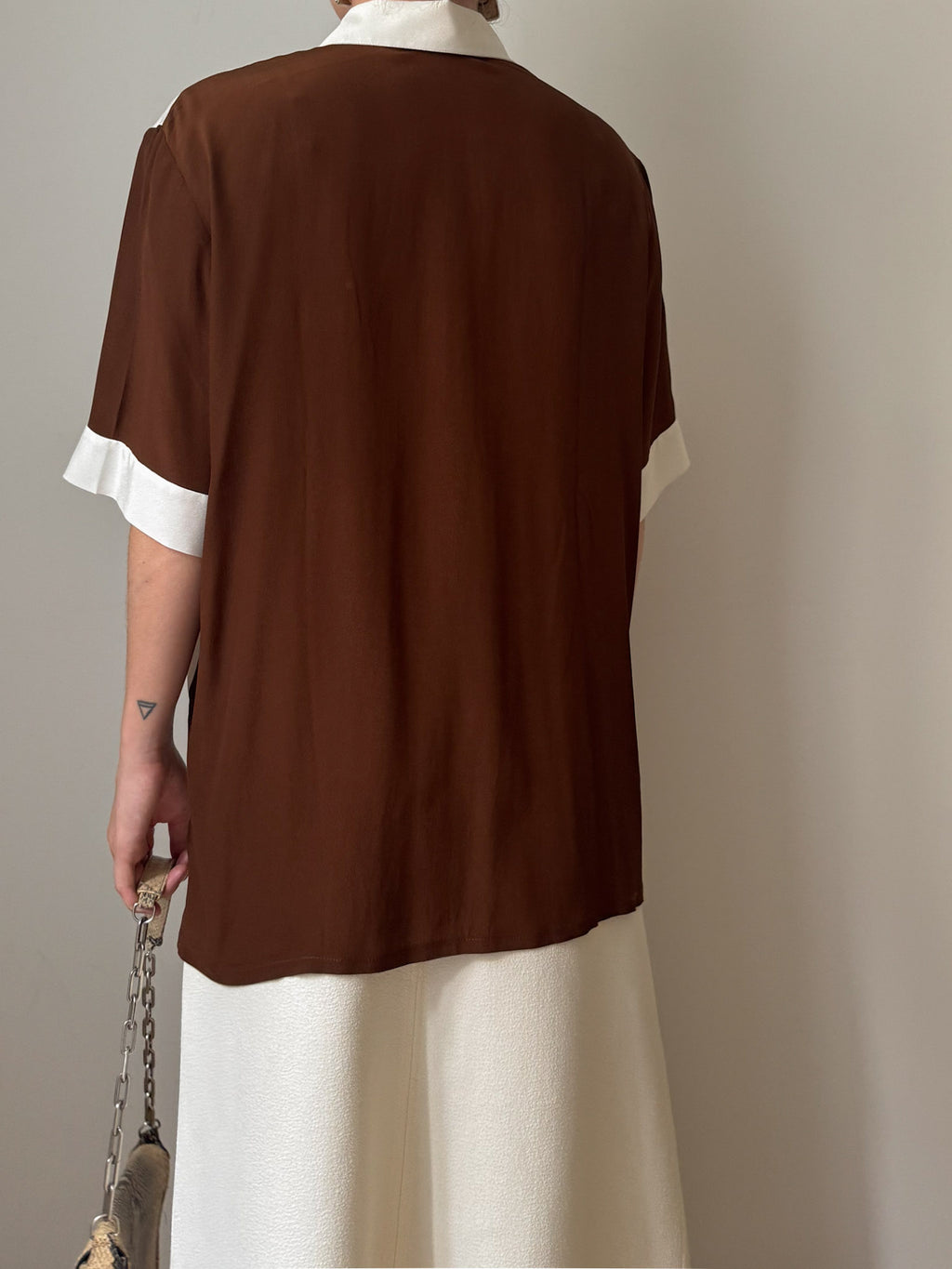 Silk blend ivory and chocolate shirt