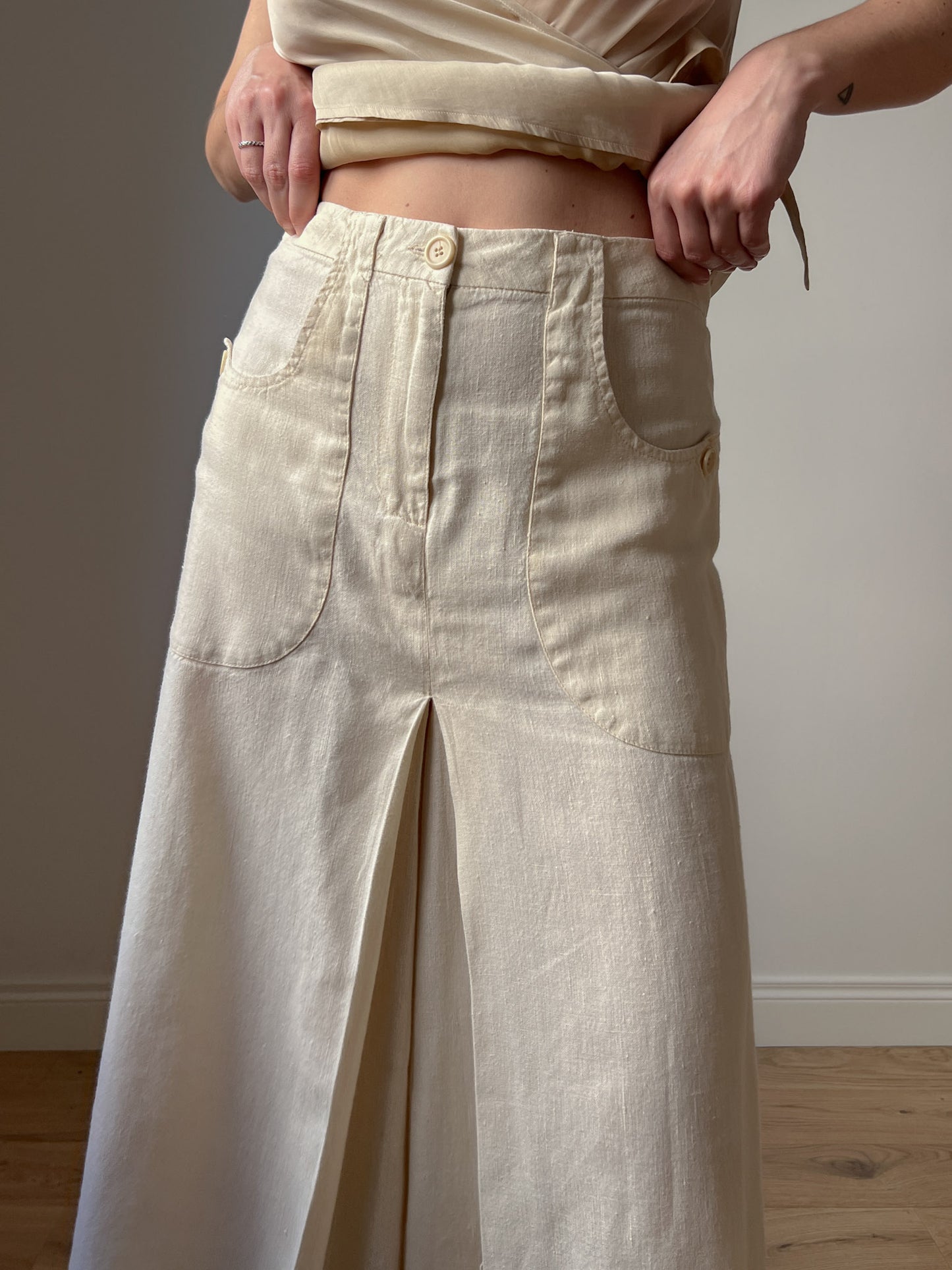 Pure linen ivory trouser skirt