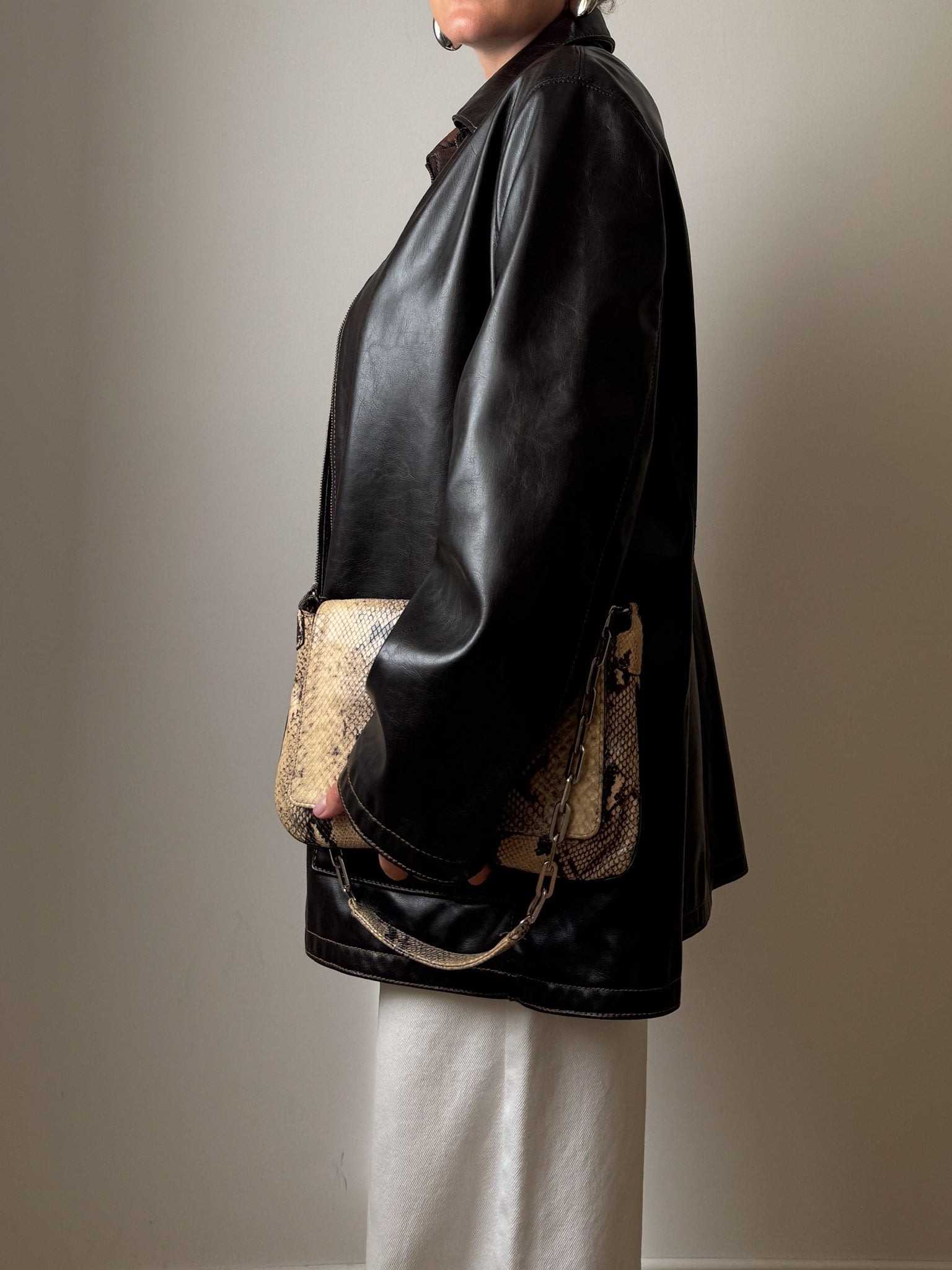 Faux leather distressed jacket