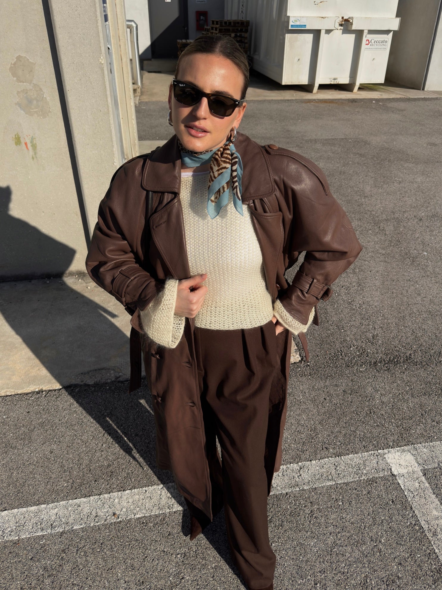 Genuin leather chocolate trench coat