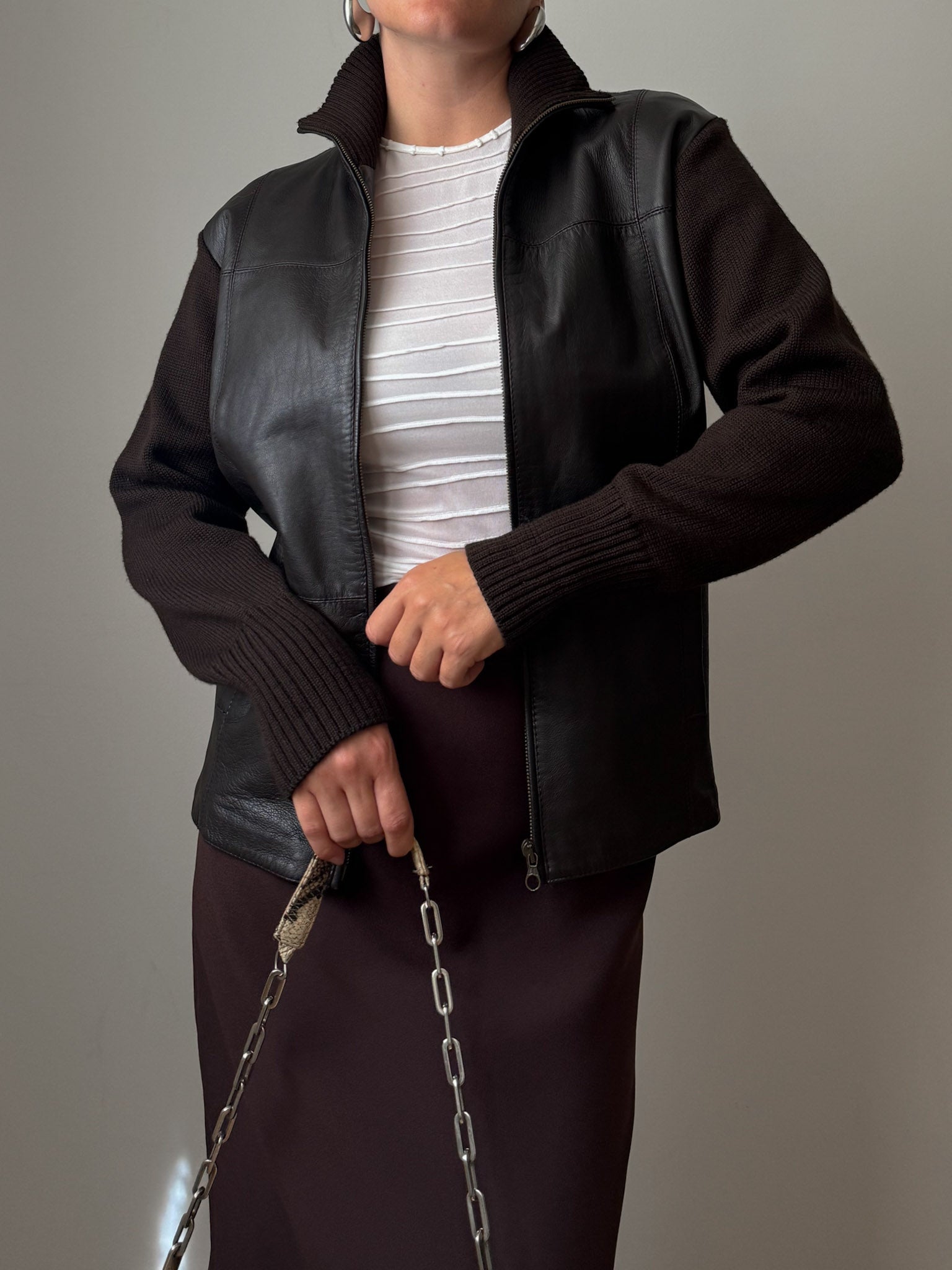 Leather and wool cafè jacket