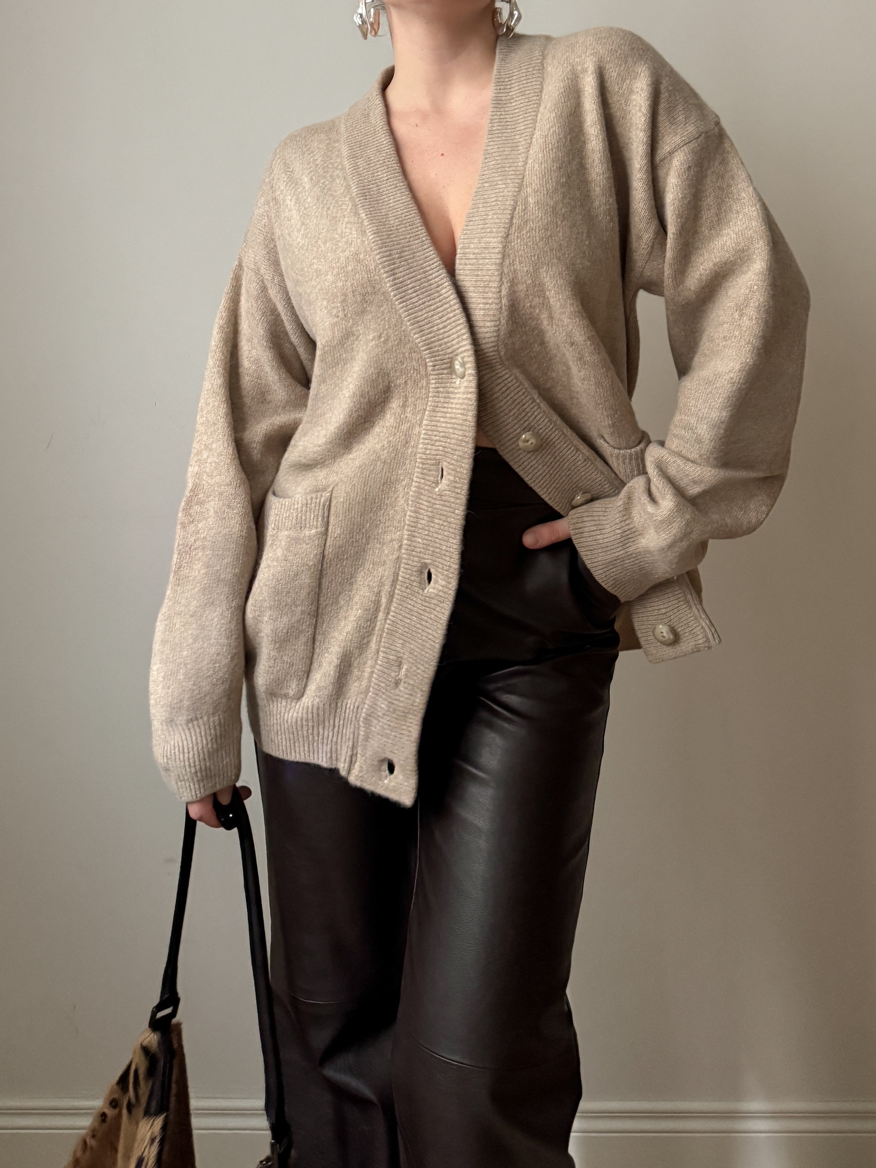 Lambswool and angora beige cardigan
