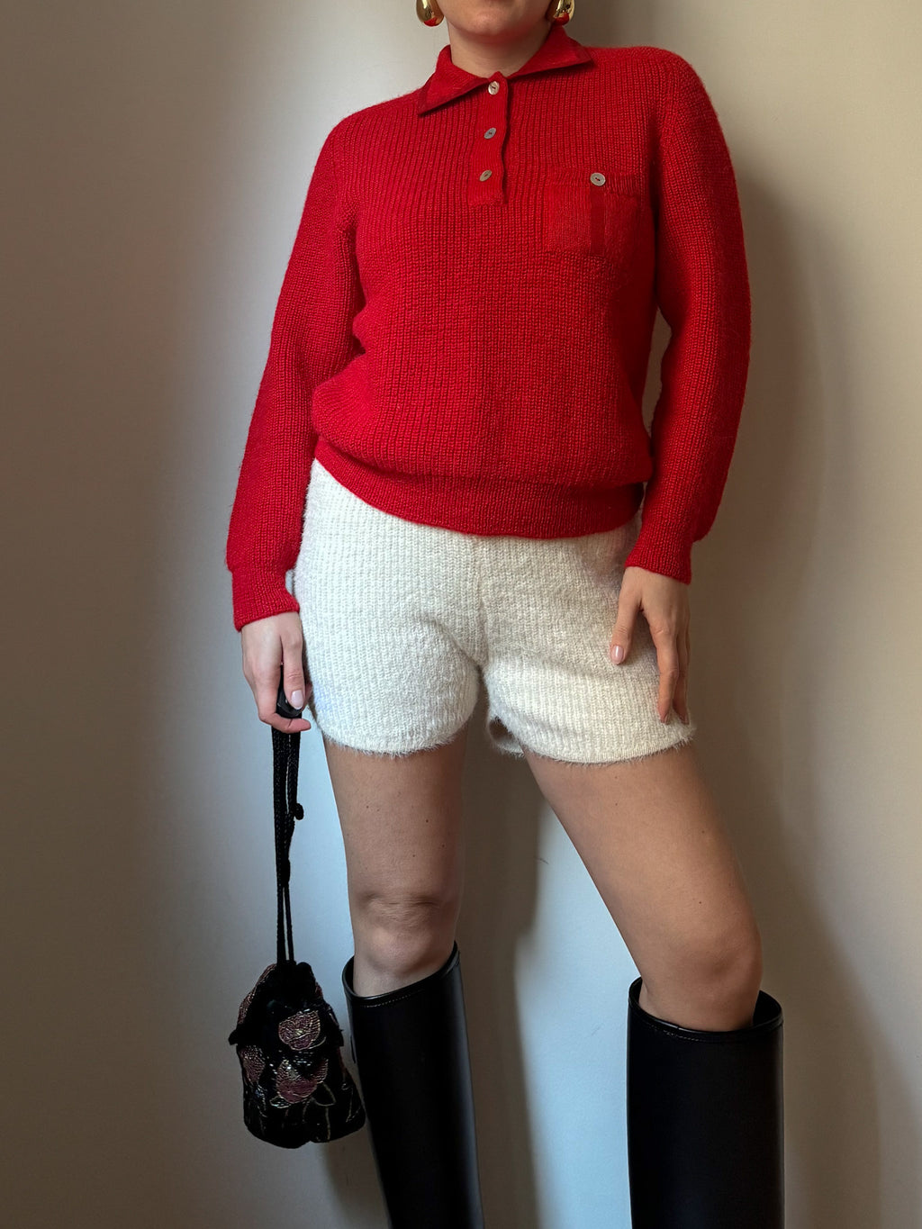 Pure wool red polo pull