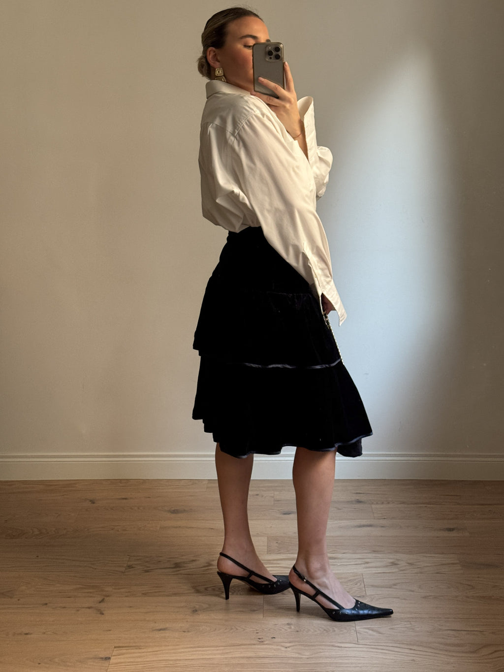 Cotton velvet blue skirt