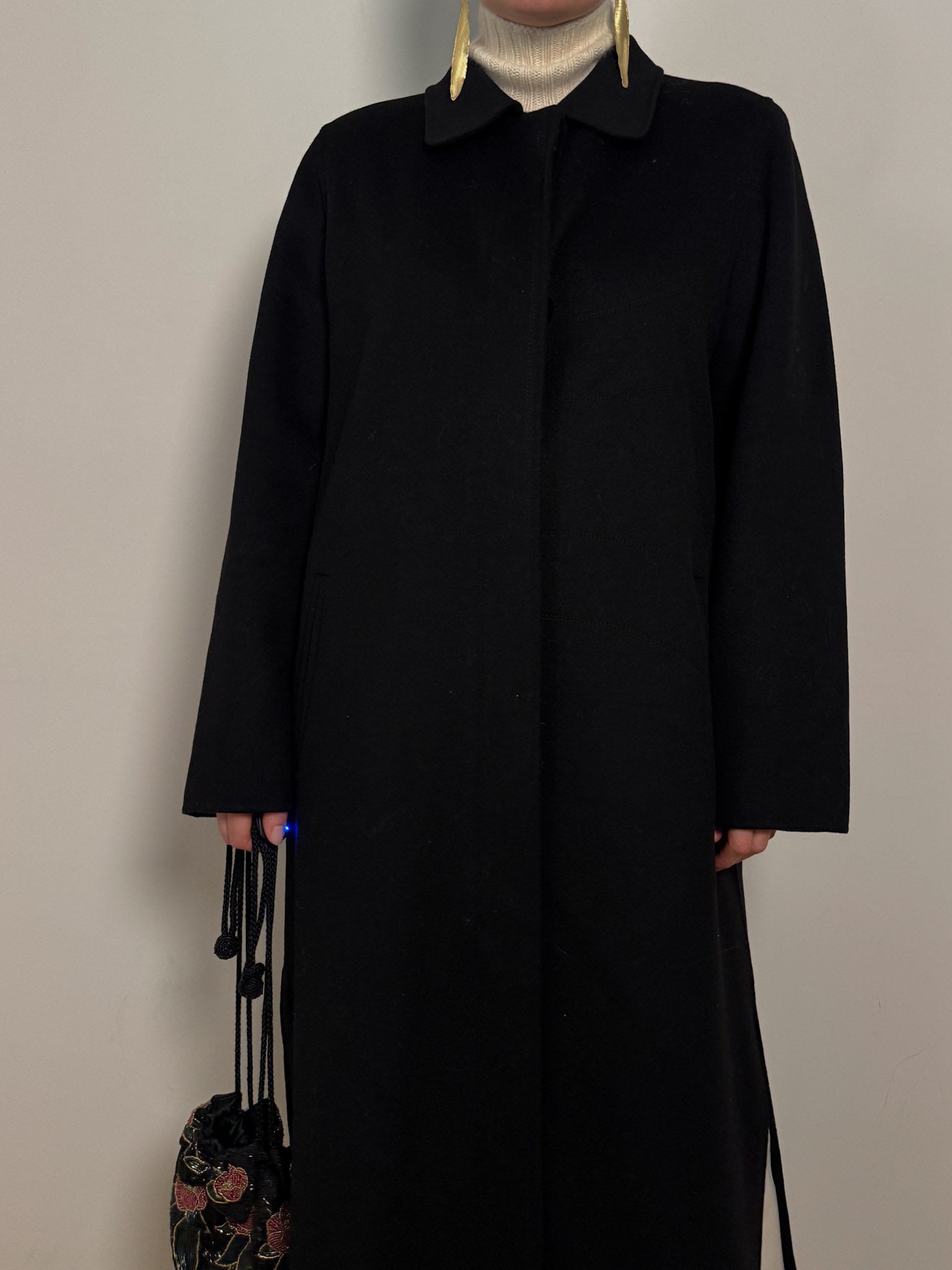 Pure wool black long coat