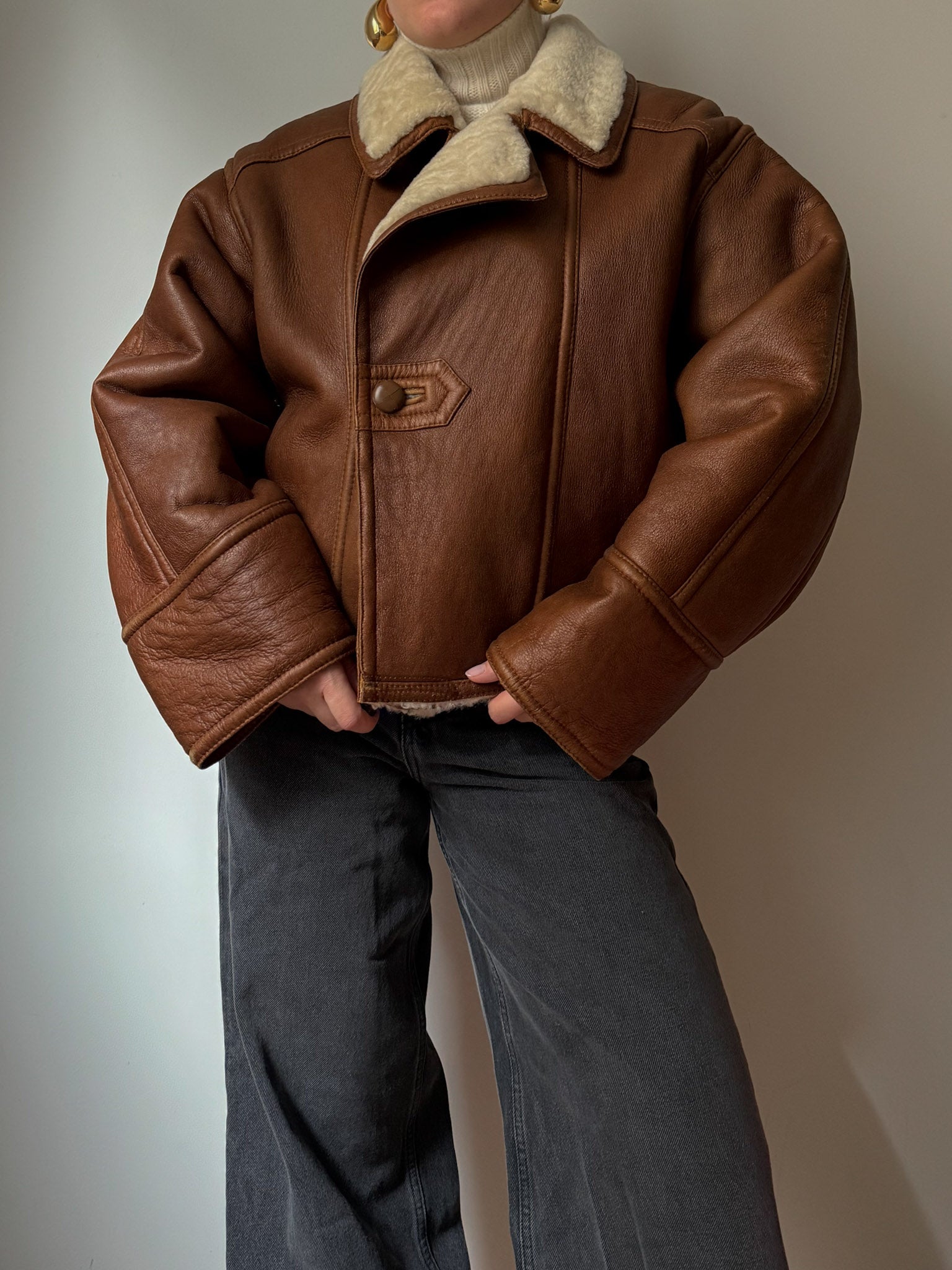 Cropped real shearling