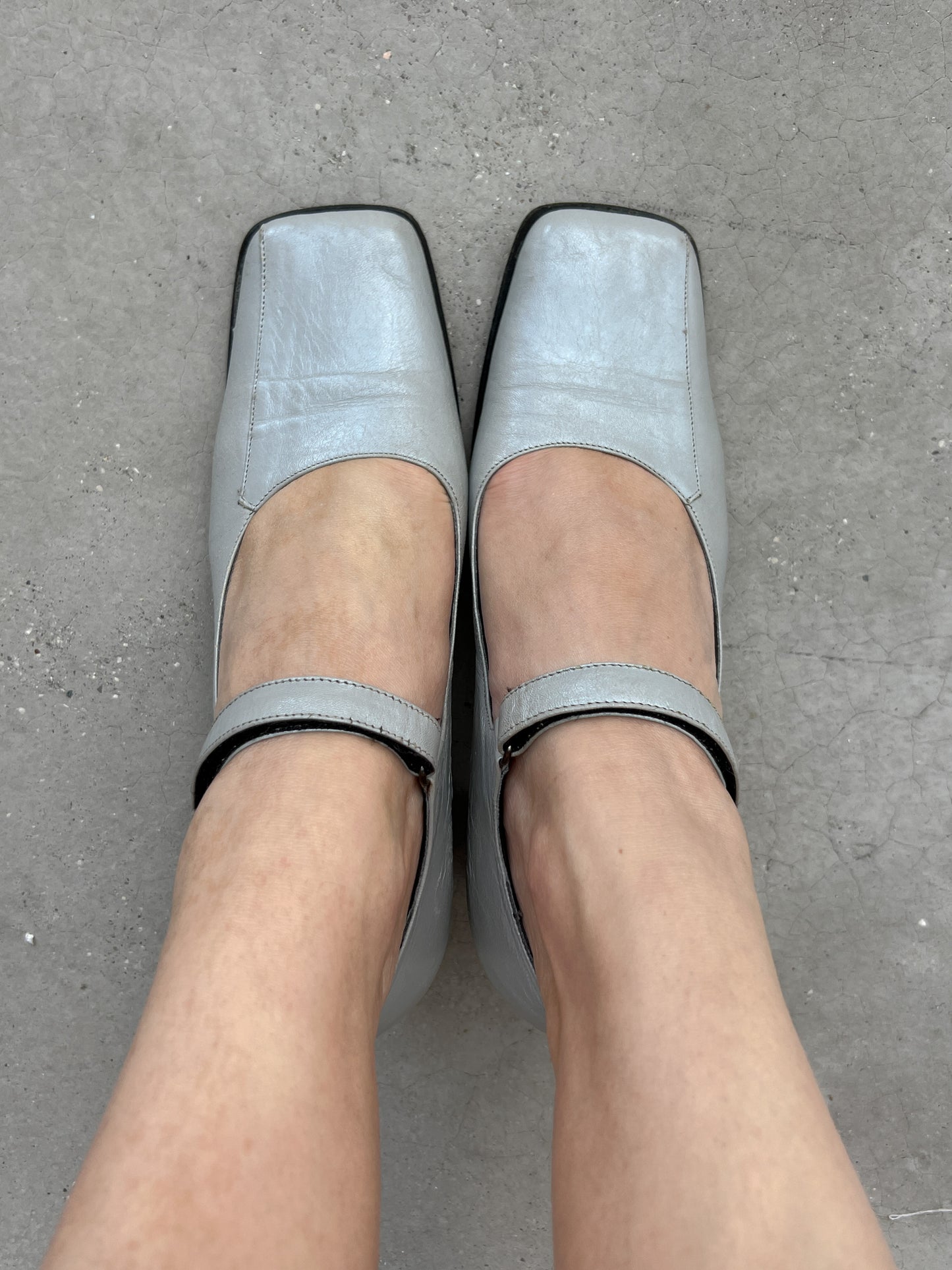 Genuine leather grey slingback